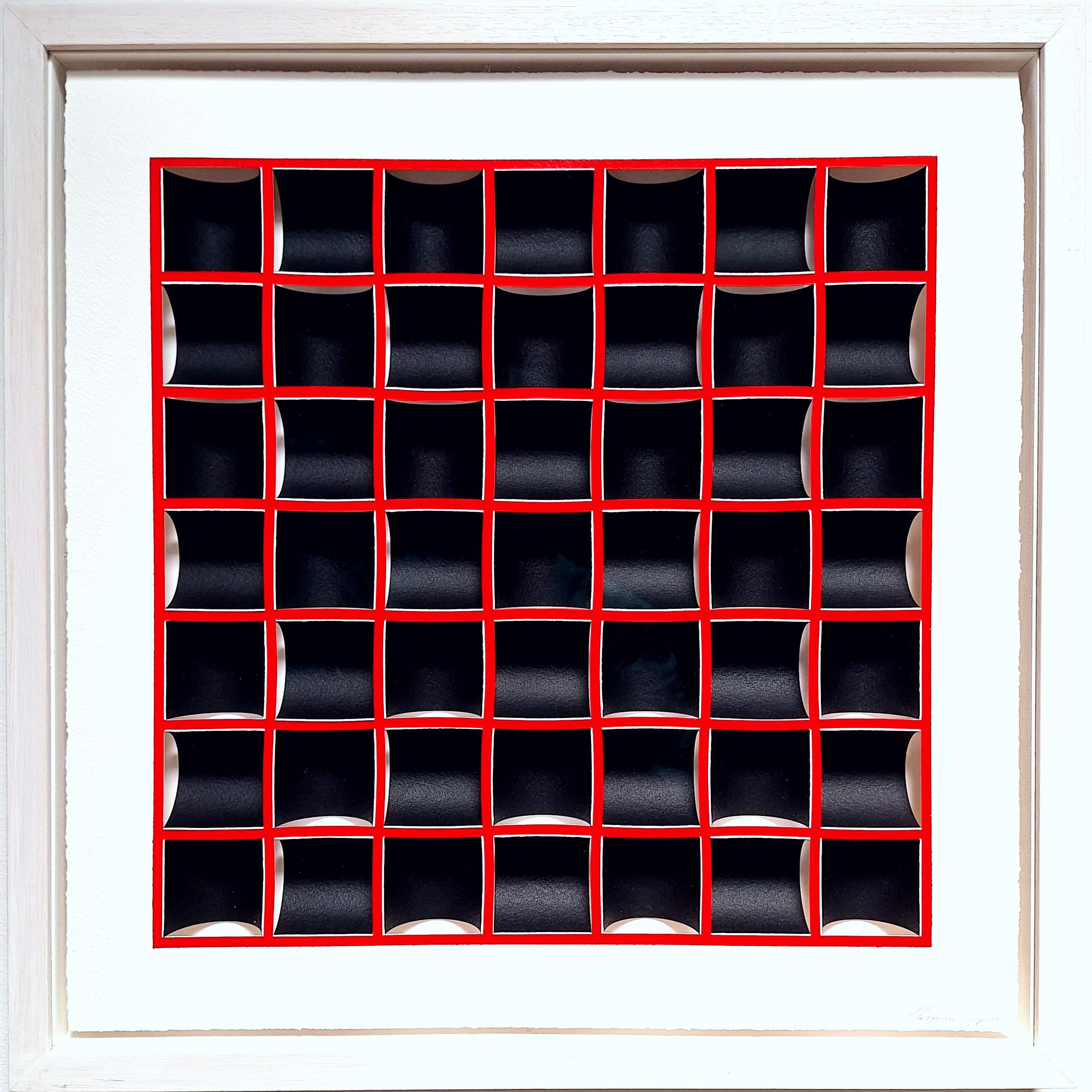ZT 210307 - contemporary modern red & black abstract geometric painting relief