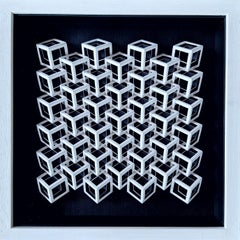 ZT 230301 - contemporary modern black & white abstract geometric painting relief