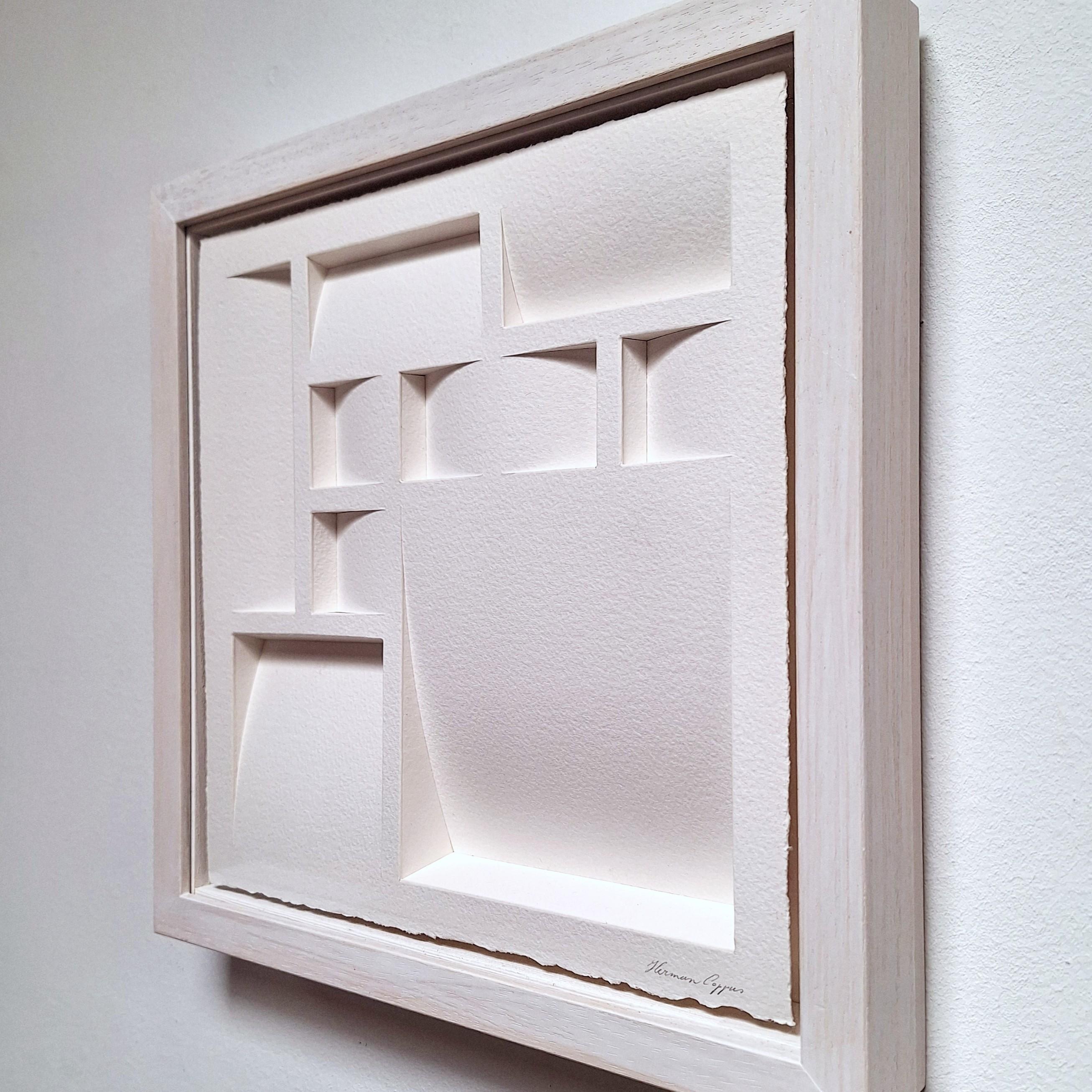 ZT 230604 - zeitgenössische moderne weiße abstrakte geometrische Malerei Relief (Grau), Abstract Painting, von Herman Coppus