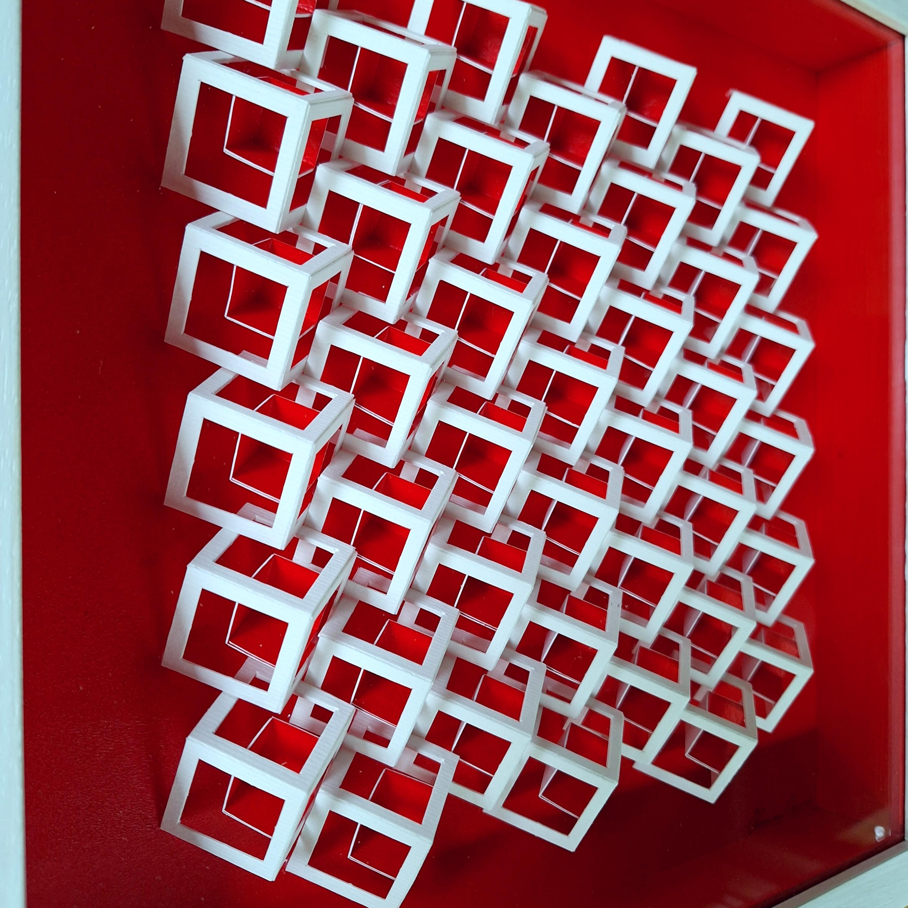 ZT 240204 - peinture géométrique abstraite contemporaine moderne rouge et blanche en relief - Contemporain Painting par Herman Coppus