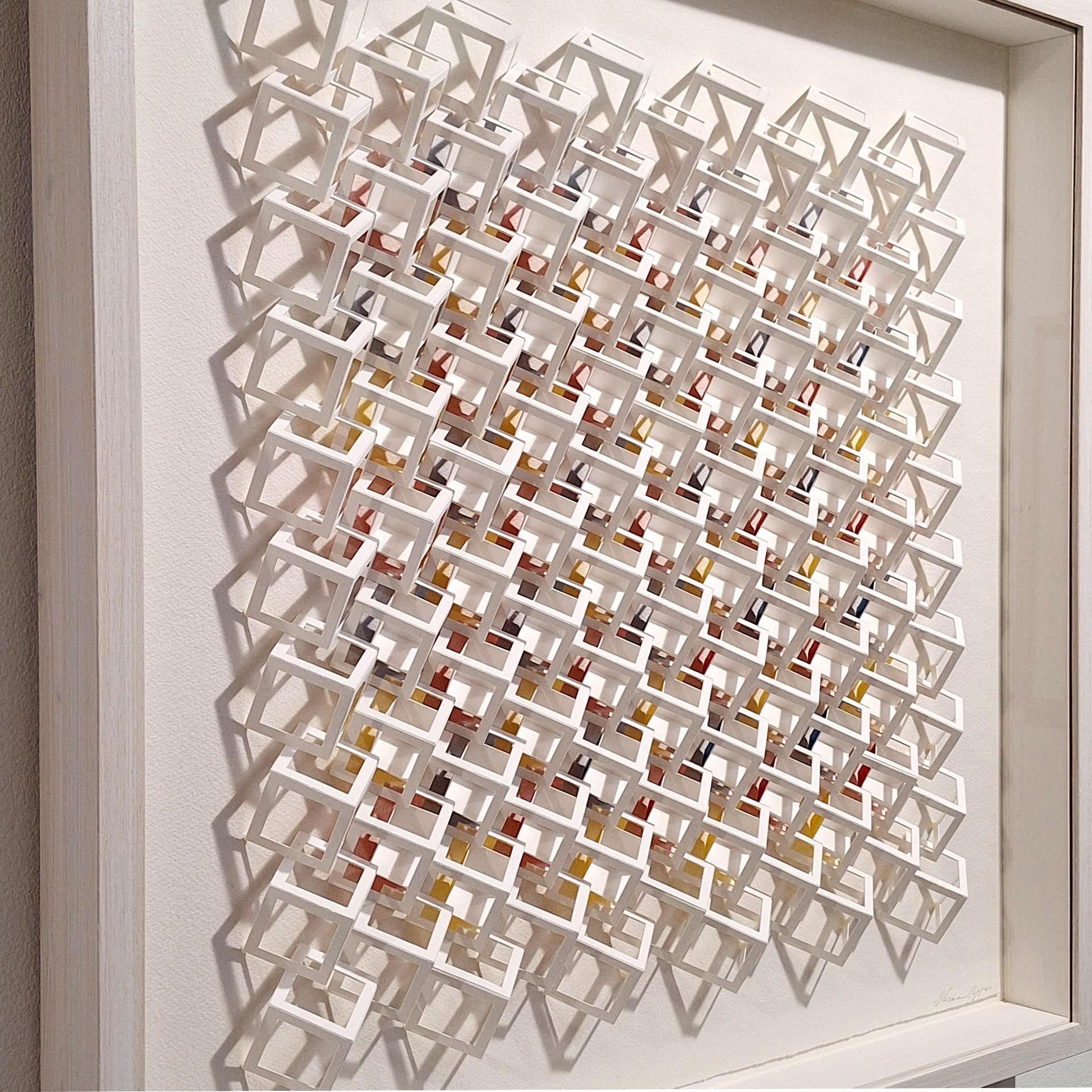 ZT 240304 - pintura geométrica abstracta contemporánea moderna en blanco/color en relieve - Sculpture Contemporáneo de Herman Coppus