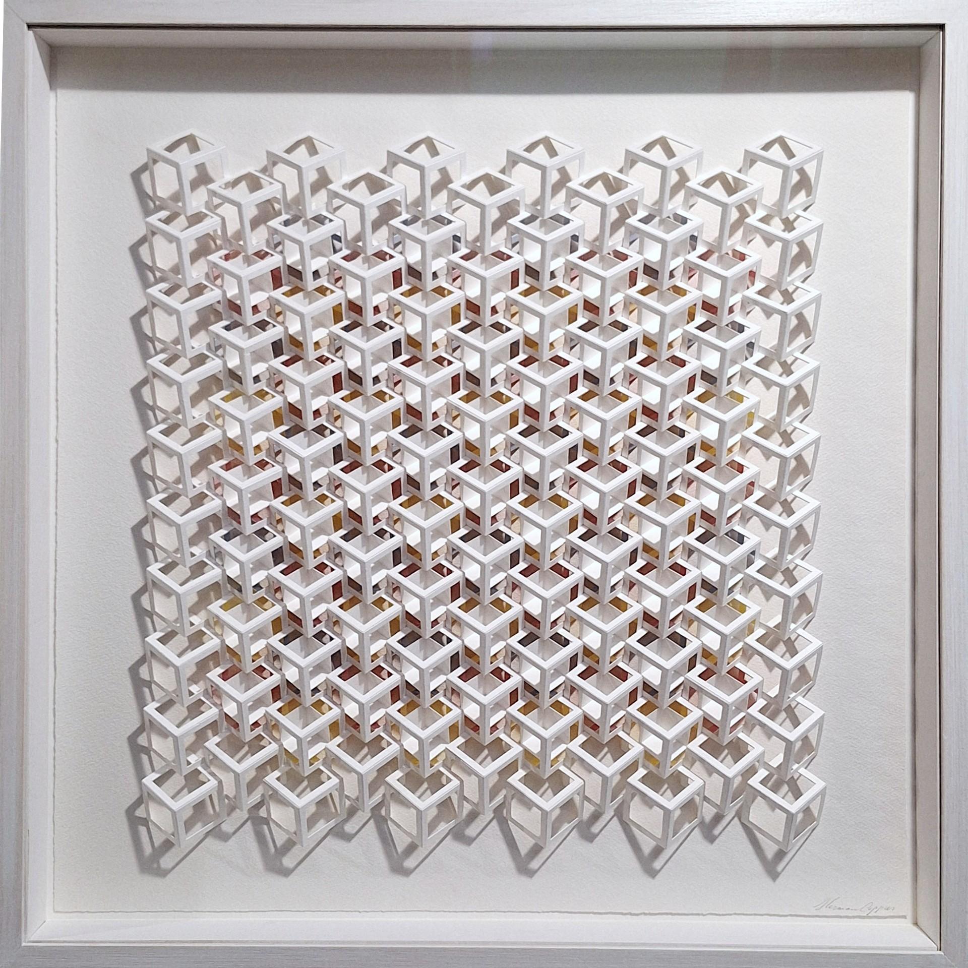 Abstract Sculpture de Herman Coppus - ZT 240304 - pintura geométrica abstracta contemporánea moderna en blanco/color en relieve