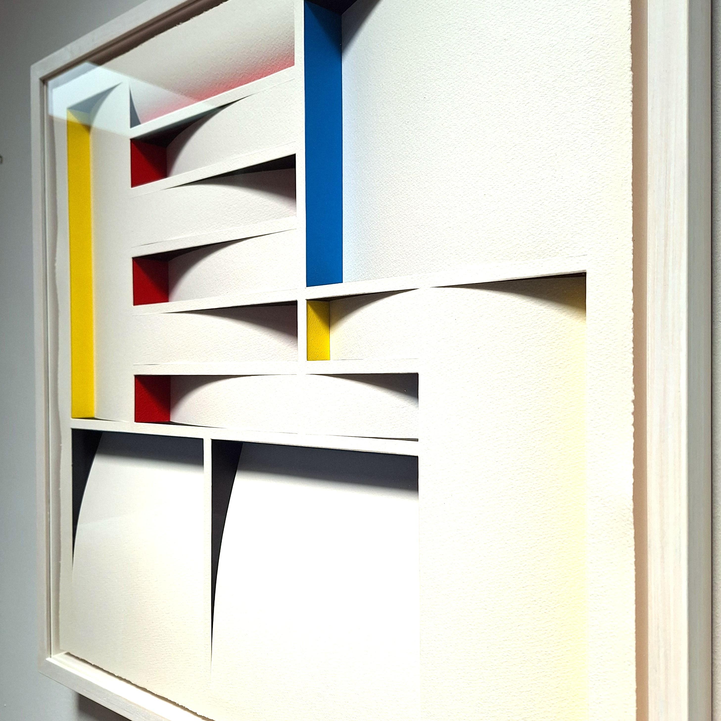 ZT 241216 - contemporary modern multi-color abstract geometric painting relief - Beige Abstract Sculpture by Herman Coppus