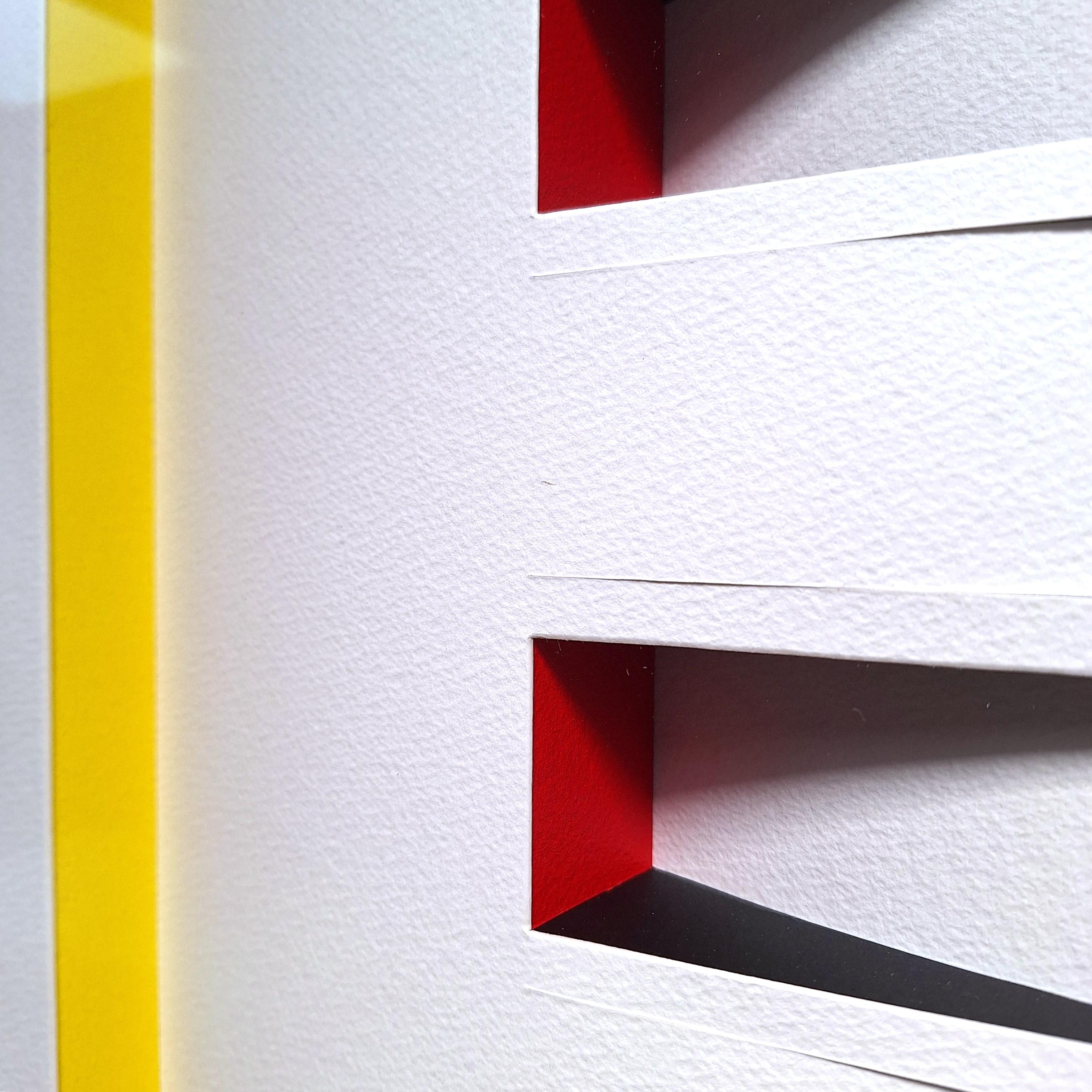 ZT 241216 is a unique one-of-a-kind medium size contemporary modern painting relief by Dutch artist Herman Coppus. This bas-relief relief consists of a meticulously hand cut, folded and glued cardboard paper construction that is carefully mounted