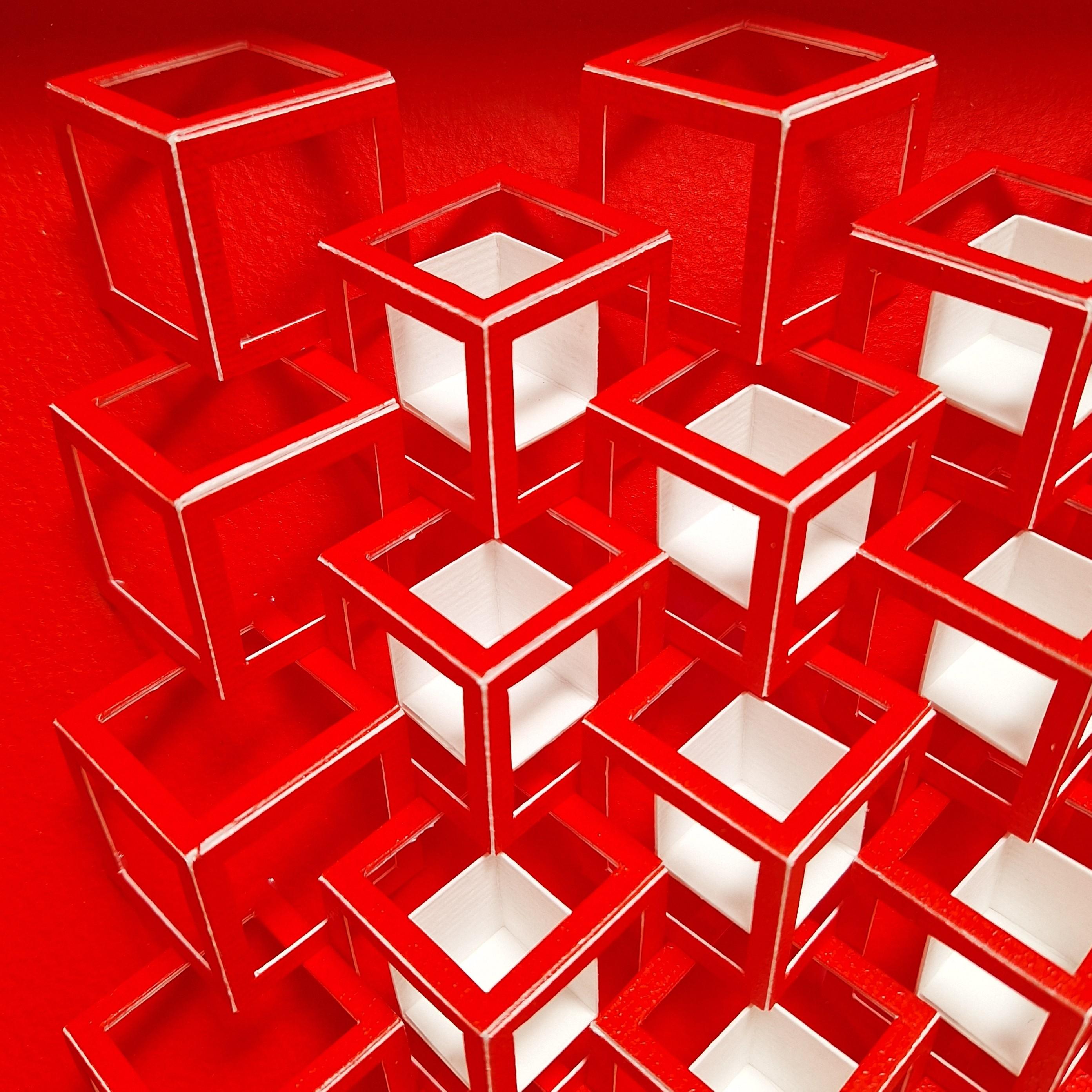 ZT 250304 - contemporary modern red & white abstract geometric painting relief For Sale 1