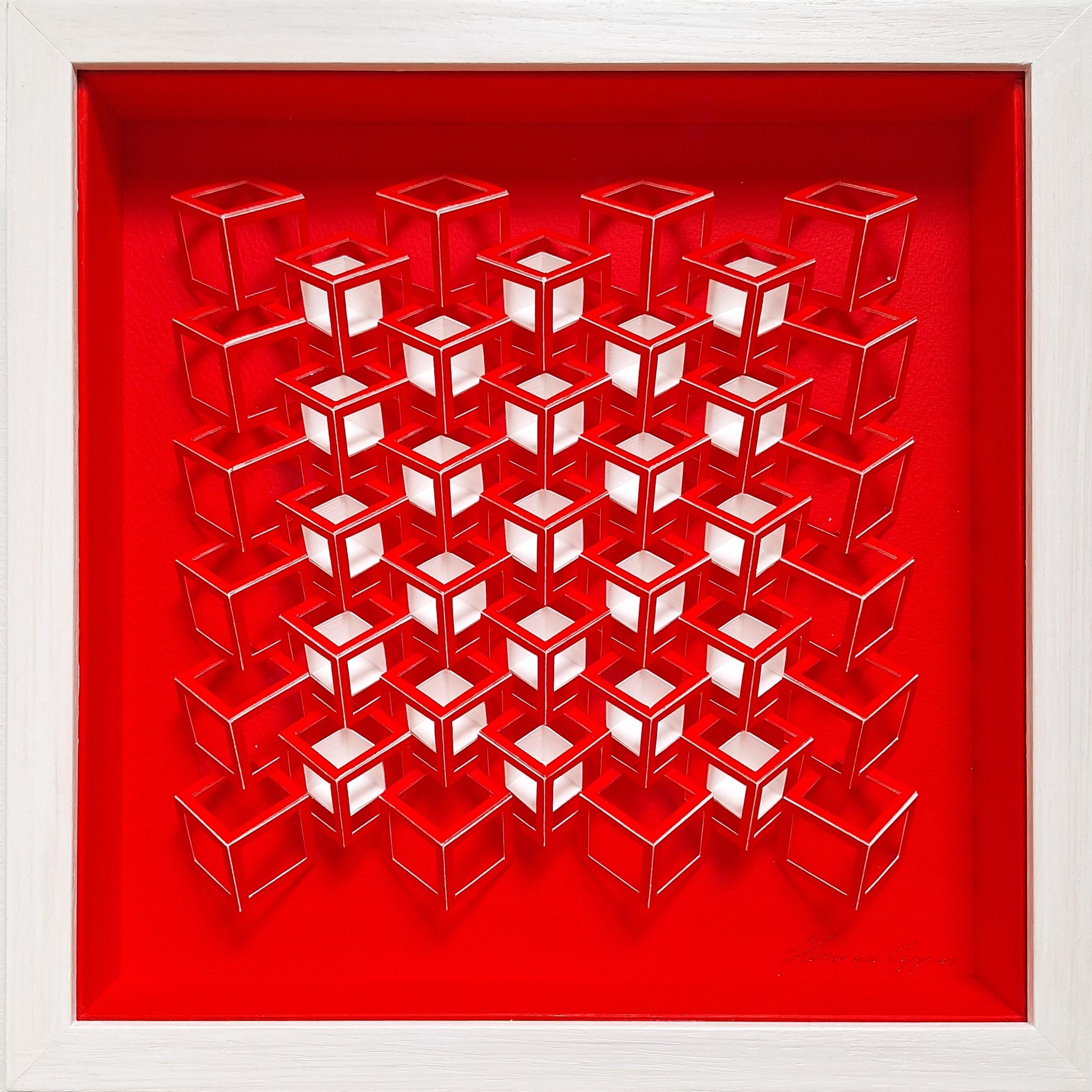 ZT 250304 - quadro geometrico astratto moderno e contemporaneo in bianco e rosso in rilievo