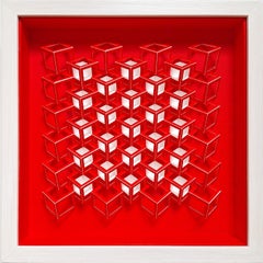 ZT 250304 - contemporary modern red & white abstract geometric painting relief