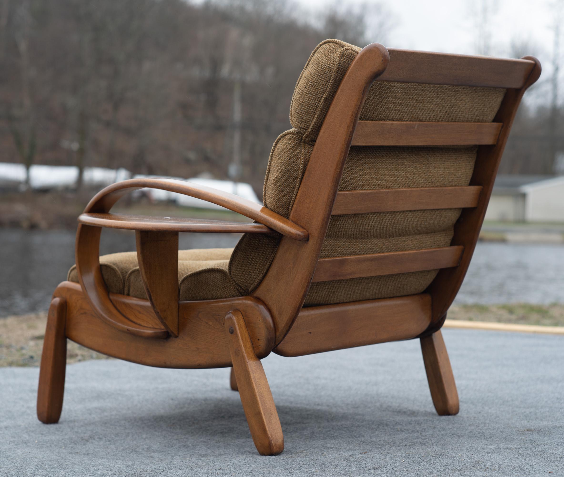 Herman De Vries for Cushman Wide Paddle Lounge Chair, Solid Maple & Brown, 1940s 5