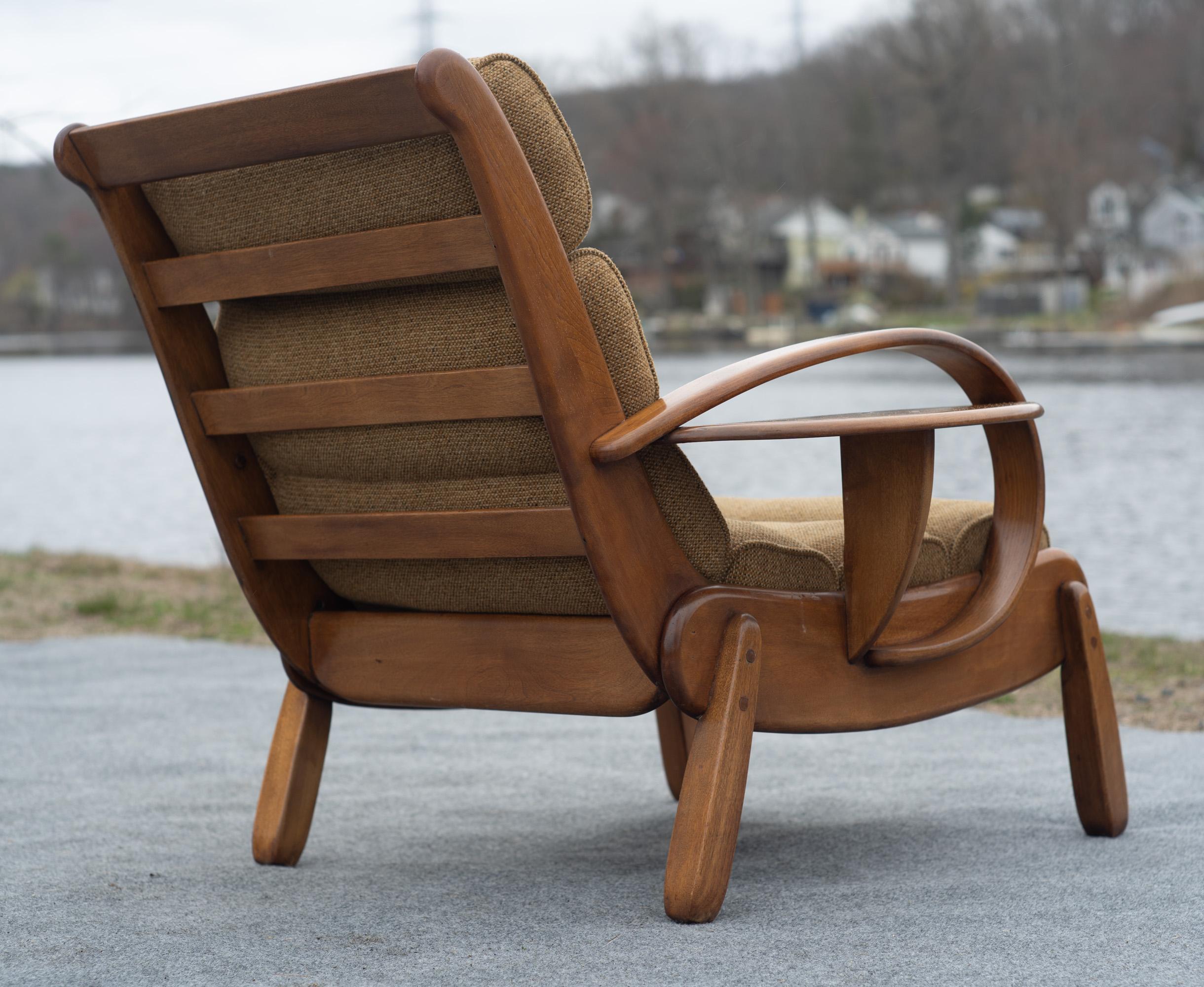 Herman De Vries for Cushman Wide Paddle Lounge Chair, Solid Maple & Brown, 1940s 6