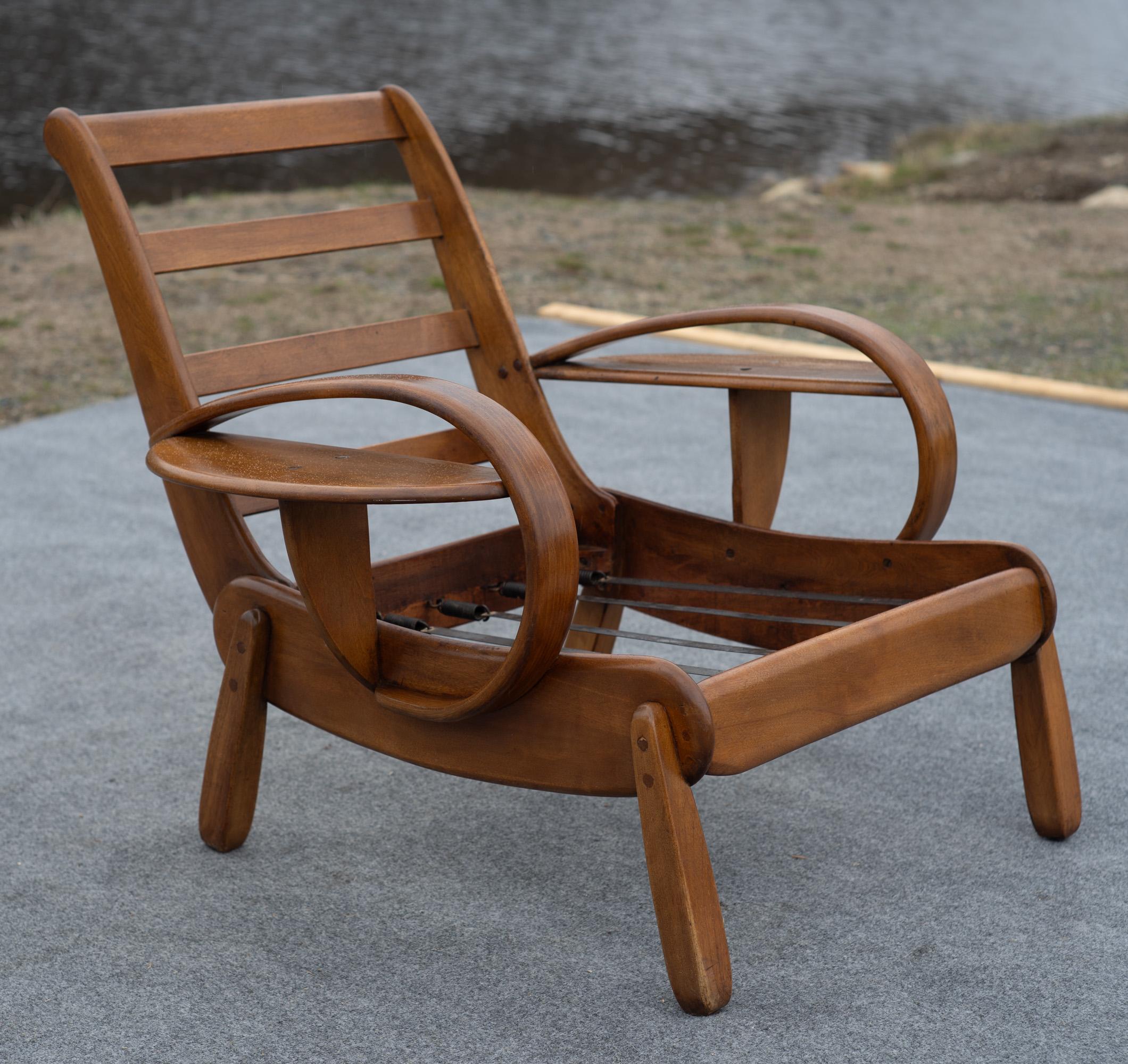 Herman De Vries for Cushman Wide Paddle Lounge Chair, Solid Maple & Brown, 1940s 8