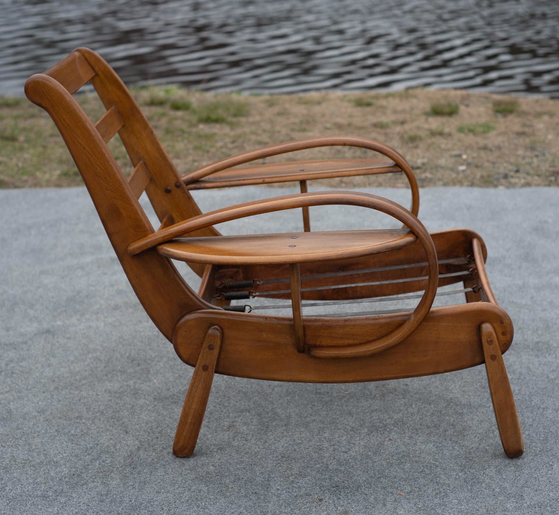 Herman De Vries for Cushman Wide Paddle Lounge Chair, Solid Maple & Brown, 1940s 9