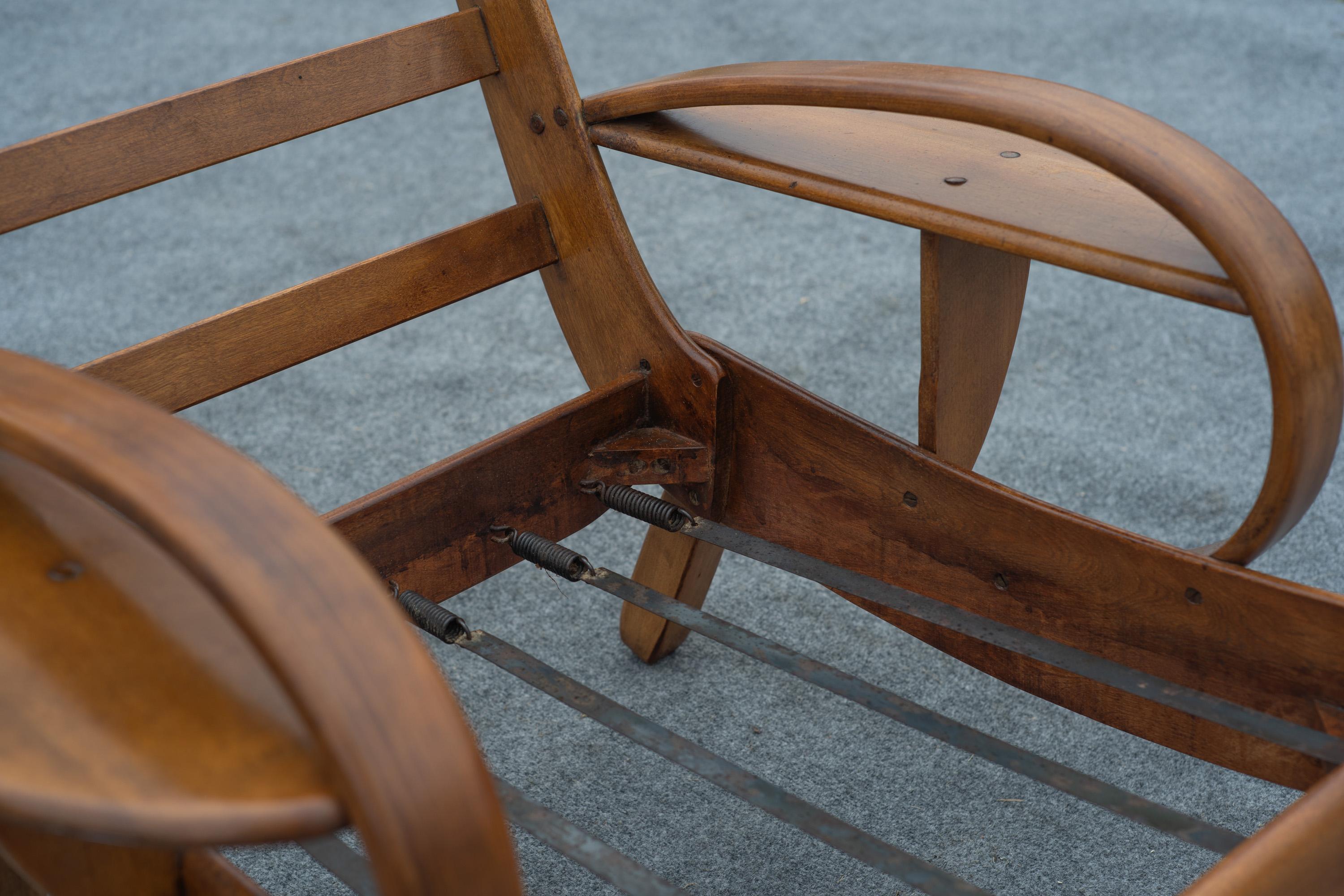 Herman De Vries for Cushman Wide Paddle Lounge Chair, Solid Maple & Brown, 1940s 10
