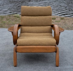 Herman De Vries for Cushman Wide Paddle Lounge Chair, Solid Maple & Brown, 1940s