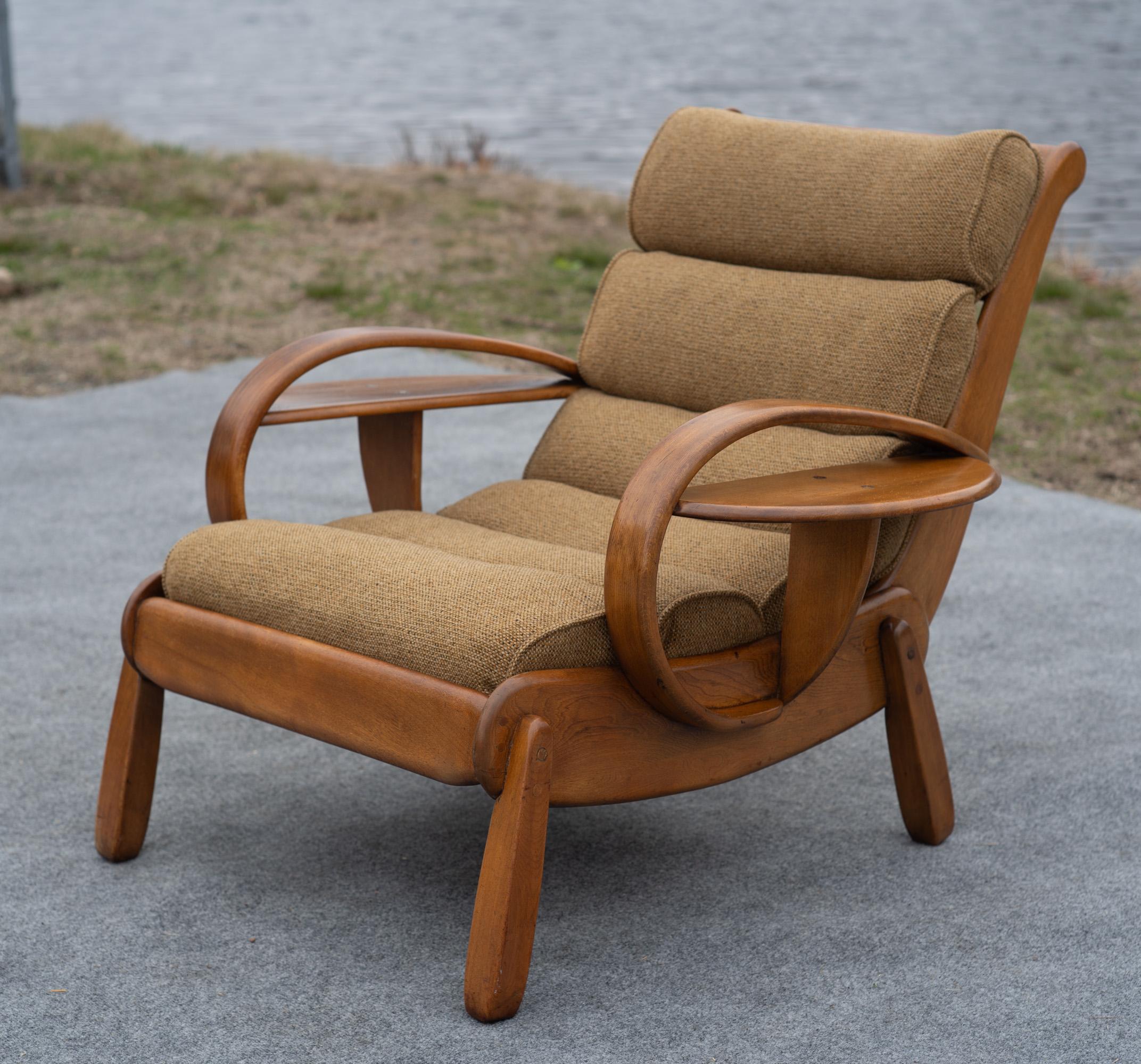 Mid-Century Modern Herman De Vries for Cushman Wide Paddle Lounge Chair, Solid Maple & Brown, 1940s