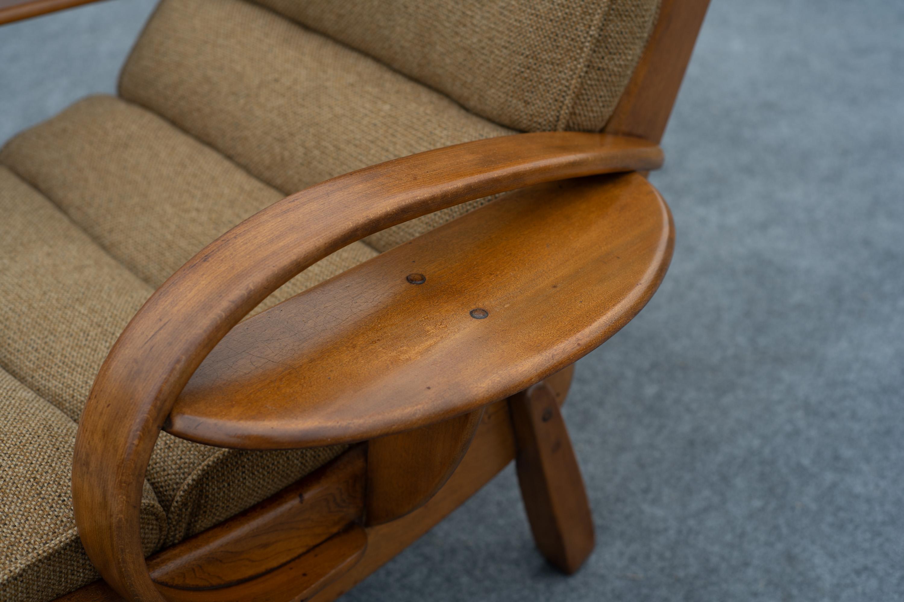 Herman De Vries for Cushman Wide Paddle Lounge Chair, Solid Maple & Brown, 1940s 1