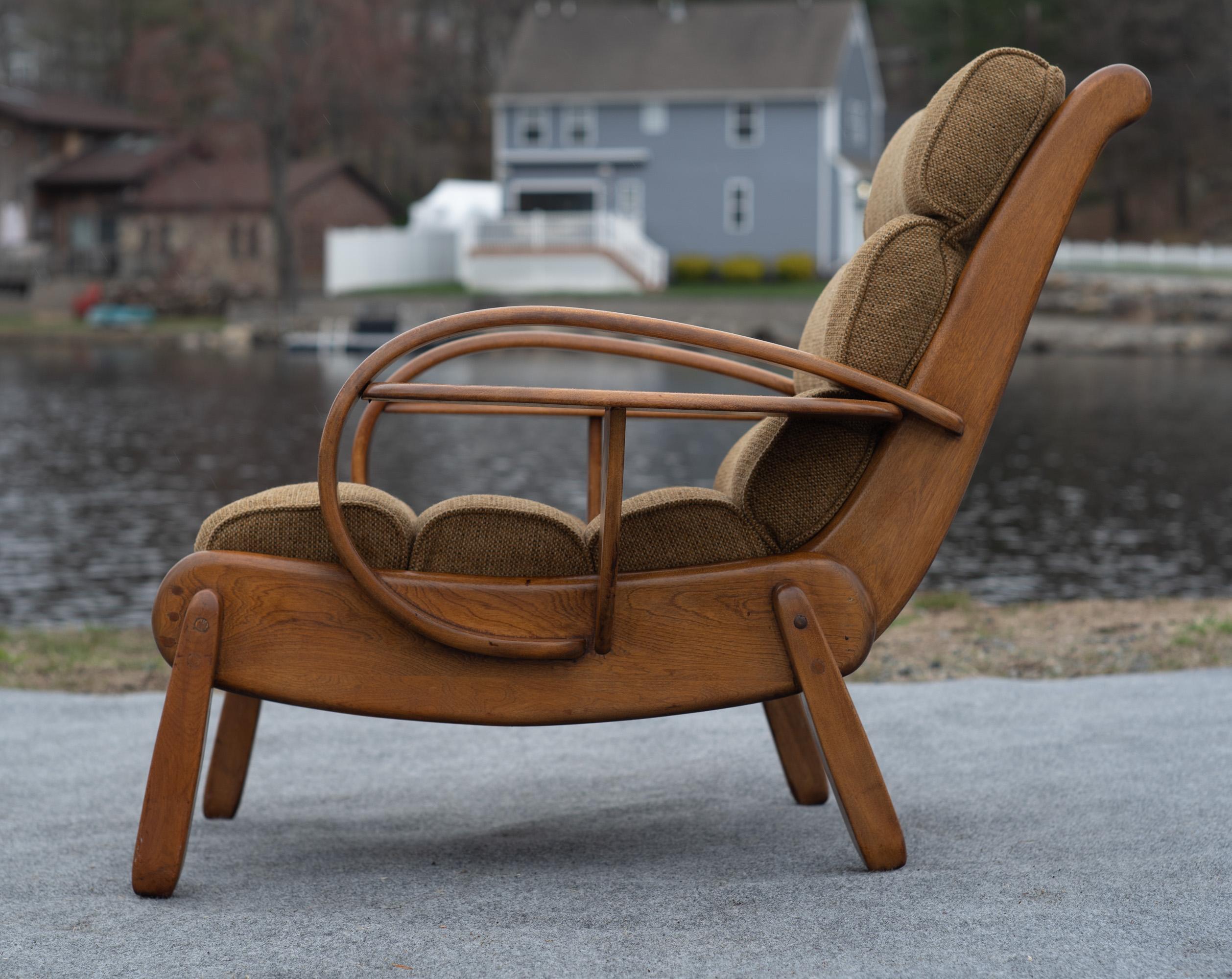 Herman De Vries for Cushman Wide Paddle Lounge Chair, Solid Maple & Brown, 1940s 2