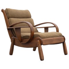 Herman De Vries for Cushman Wide Paddle Lounge Chair, Solid Maple & Brown, 1940s