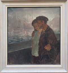 Couple under the moonbeams, original oil on canvas, Expressionist Belgian School