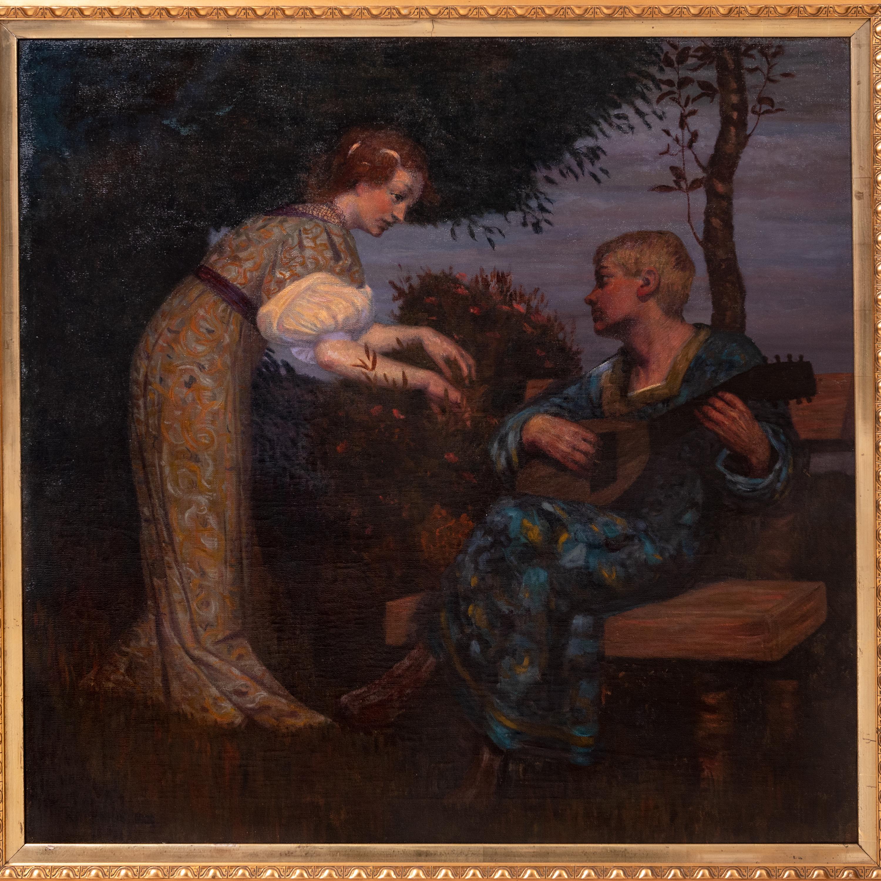 Grande toile à l'huile allemande ancienne Hermann Frobenius, préraphaélite, 1900 - Painting de Herman Frobenius