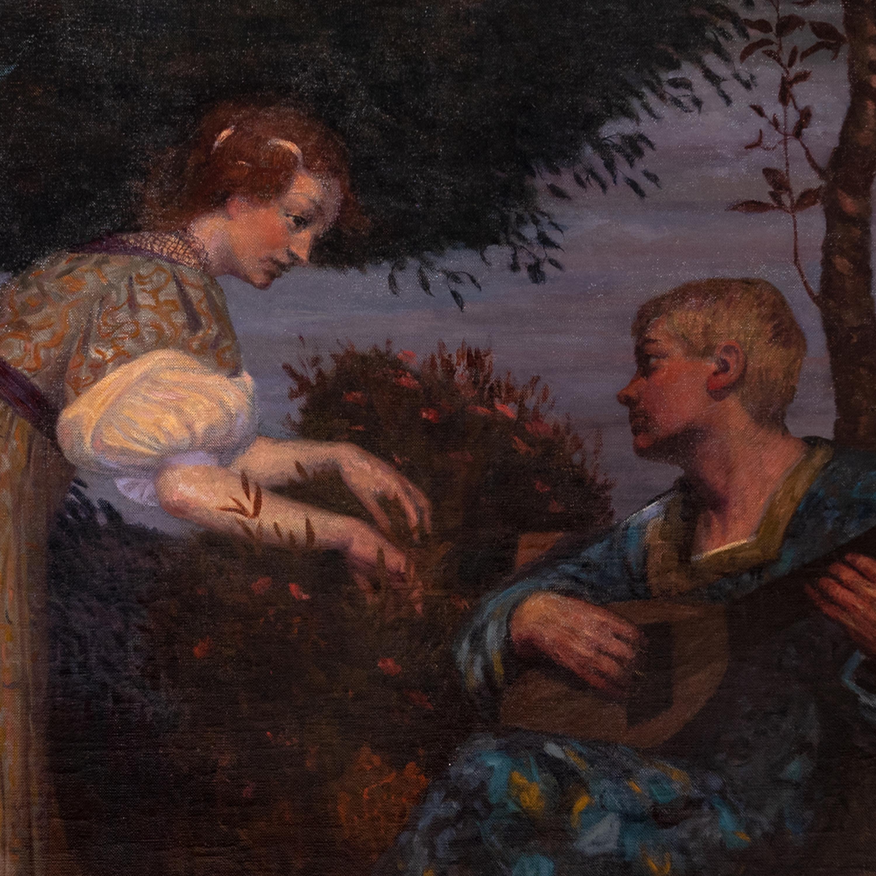Large Antique German Oil Canvas Hermann Frobenius Pre-Raphaelite Painting 1900 For Sale 1