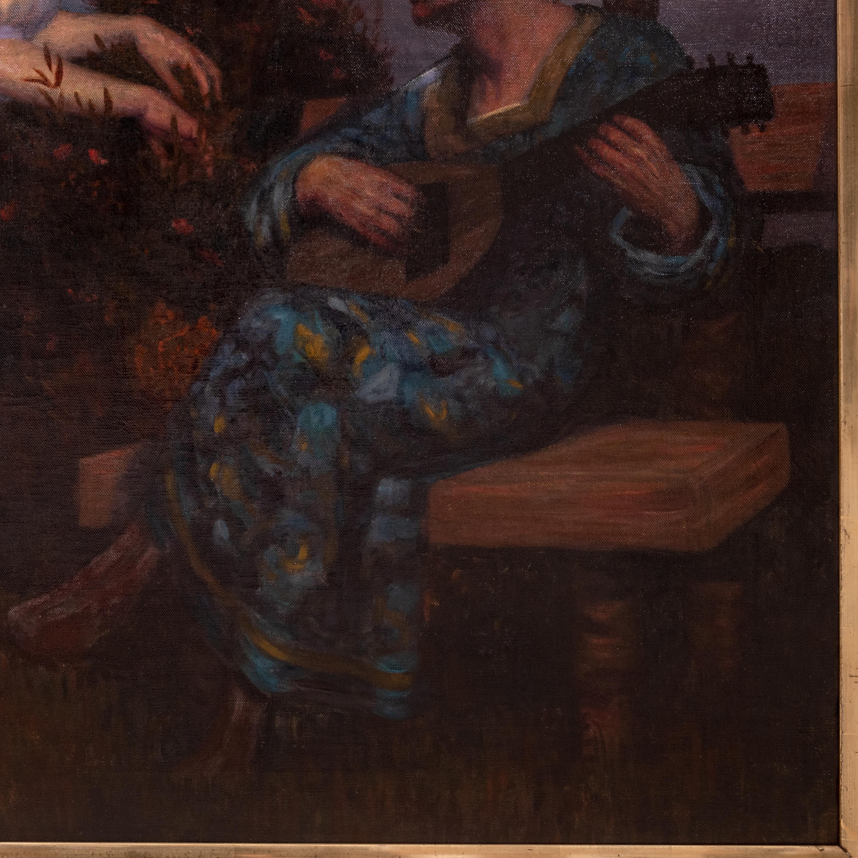 Large Antique German Oil Canvas Hermann Frobenius Pre-Raphaelite Painting 1900 For Sale 2