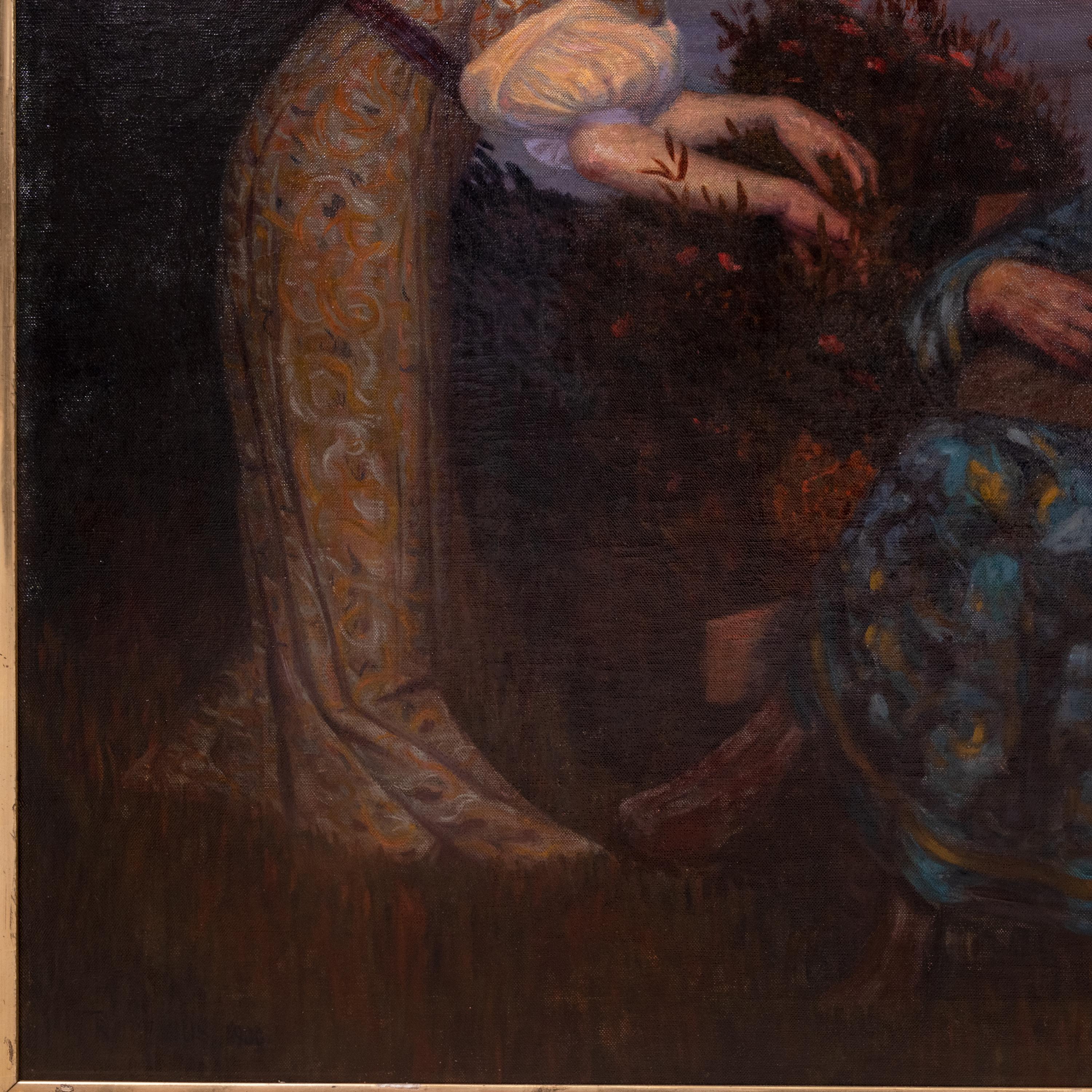 Large Antique German Oil Canvas Hermann Frobenius Pre-Raphaelite Painting 1900 For Sale 3