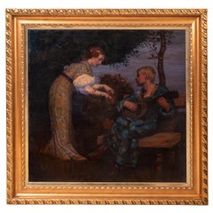 Large Antique German Oil Canvas Hermann Frobenius Pre-Raphaelite Painting 1900
