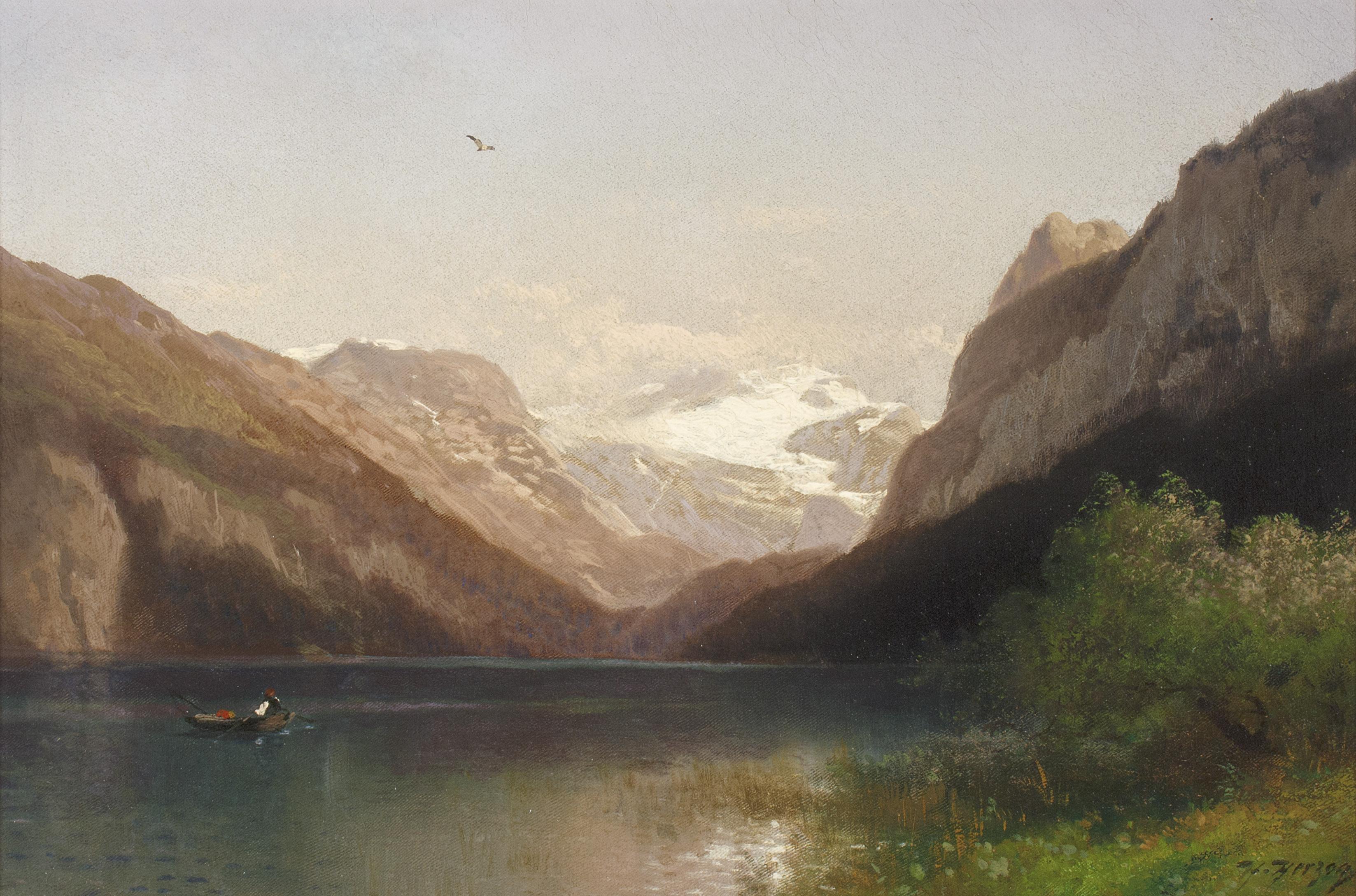 Evening at Lake Lucerne by Herman Herzog For Sale 1