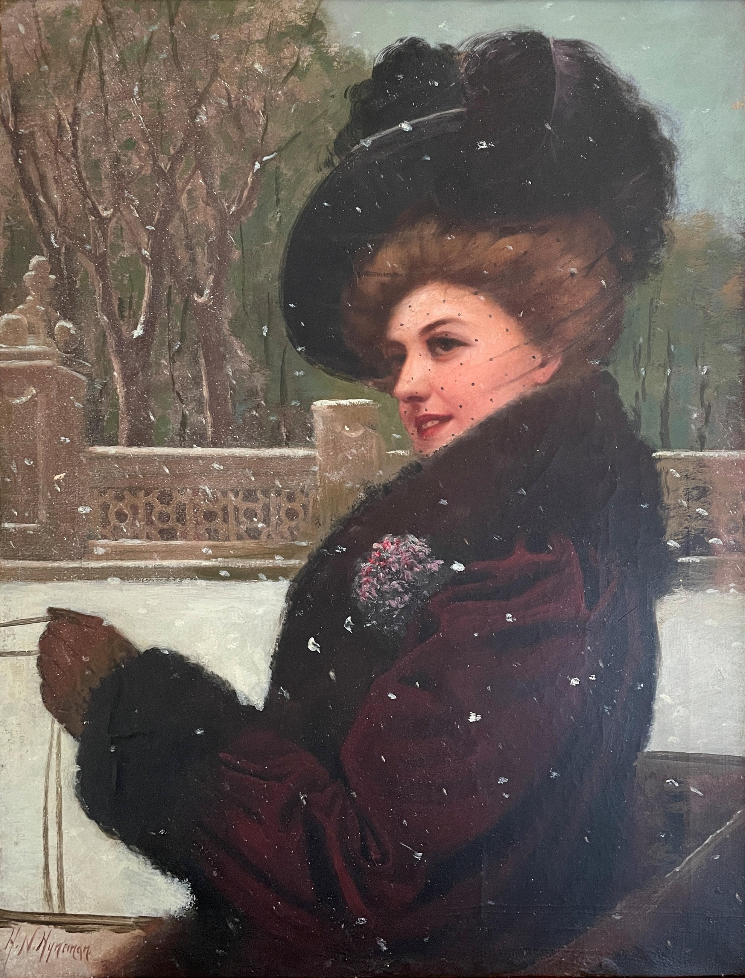 Herman N. Hyneman (1849 - 1907)
Julie Hyneman à Central Park
Huile sur toile
25 x 20 pouces
Signé en bas à gauche

Herman N. &New était un célèbre portraitiste et figuraliste américain, lié à Philadelphie et à New York. Il est né le 27 juillet 1849