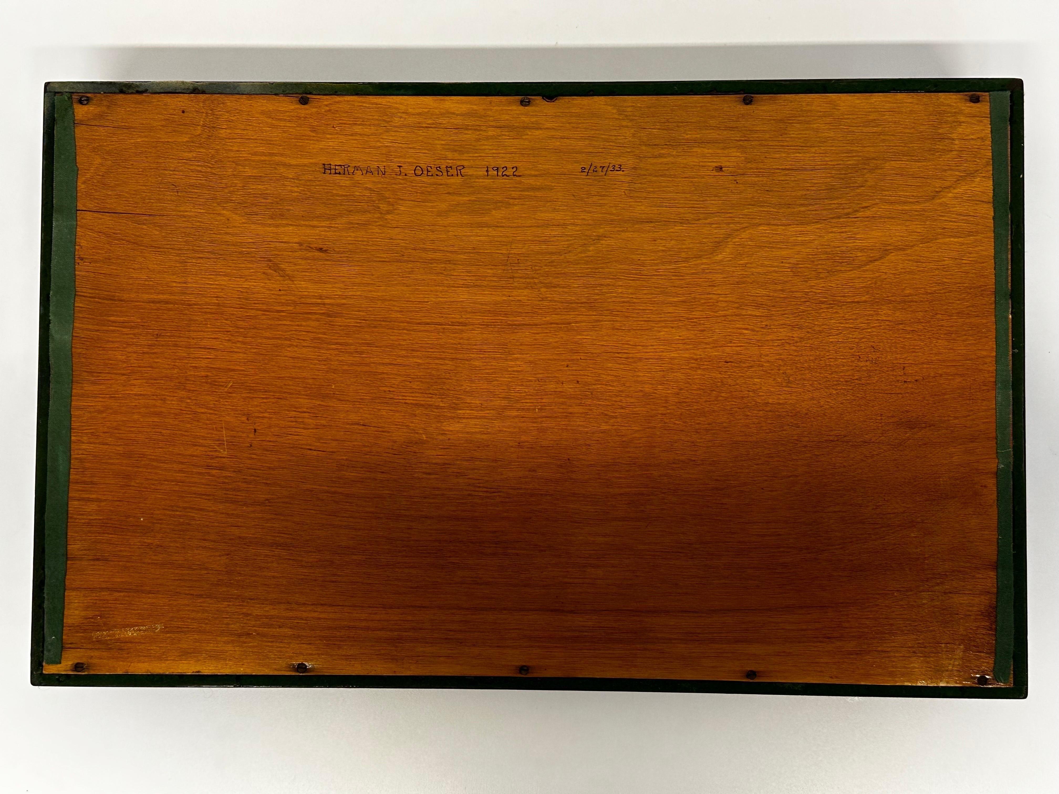 Herman J Oeser Art Deco Wood Marquetry Serving Tray With Brass Handles, 1922 For Sale 8