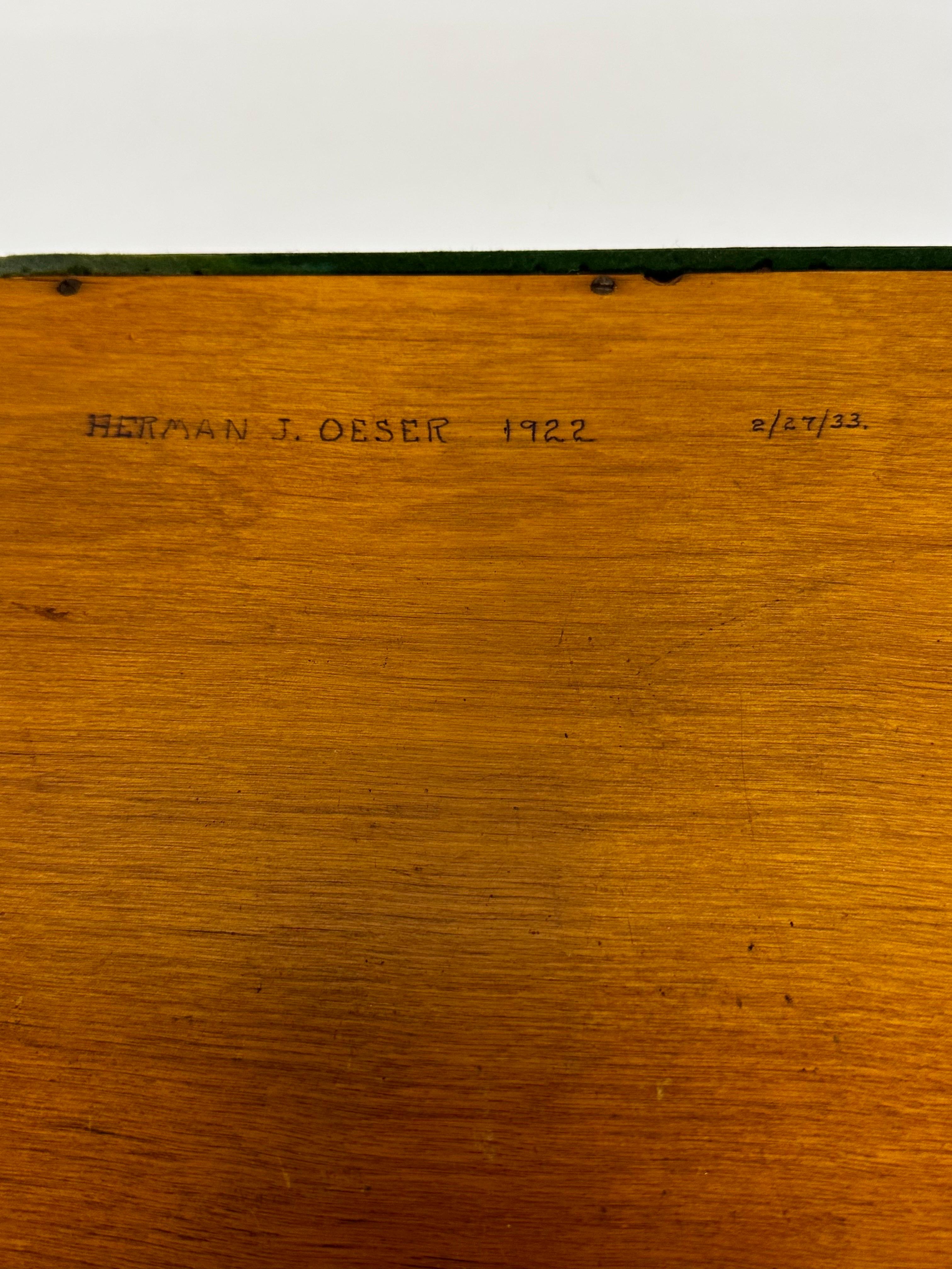 Plateau de service en marqueterie de bois Art Déco avec poignées en laiton, de Herman J Oeser, 1922 en vente 7