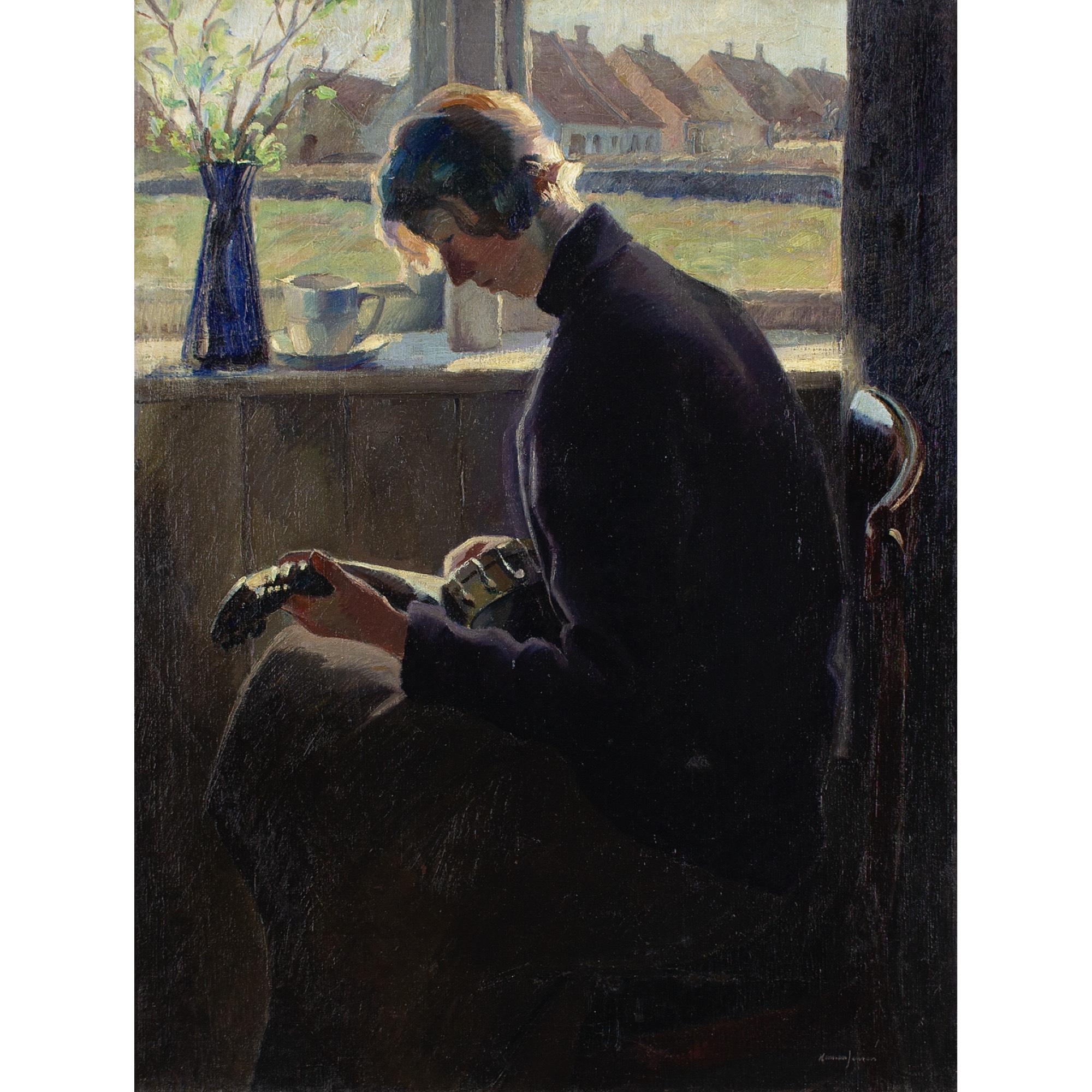 Questo incantevole dipinto a olio dei primi del Novecento dell'artista danese Herman Jensen (1893-1941) raffigura una donna seduta che suona il banjo davanti a una finestra.

Le scene con i musicisti sono molto affascinanti perché evocano suoni