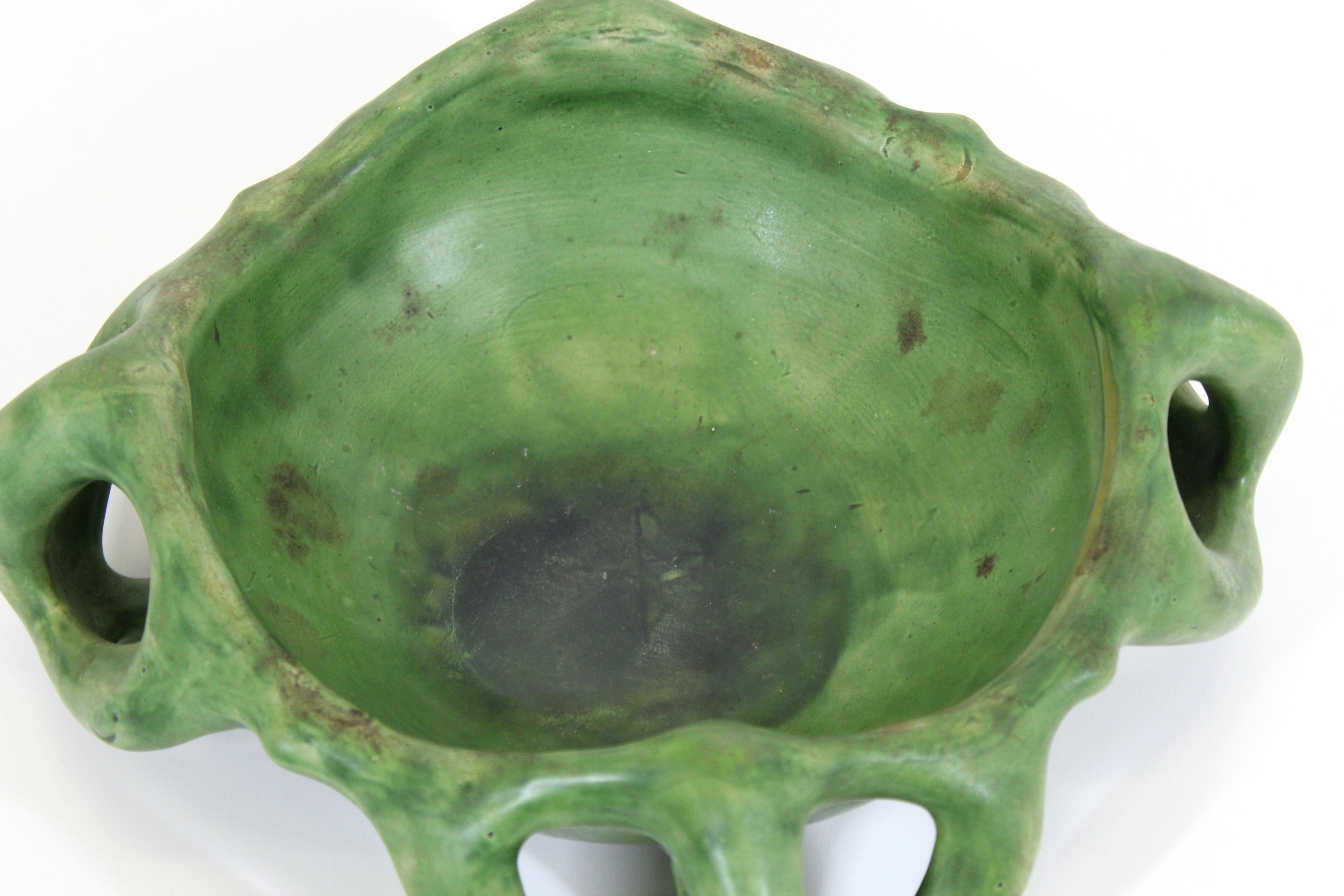 Early 20th Century Herman Kähler Danish Art Nouveau Studio Ceramic Bowl With Green Glaze