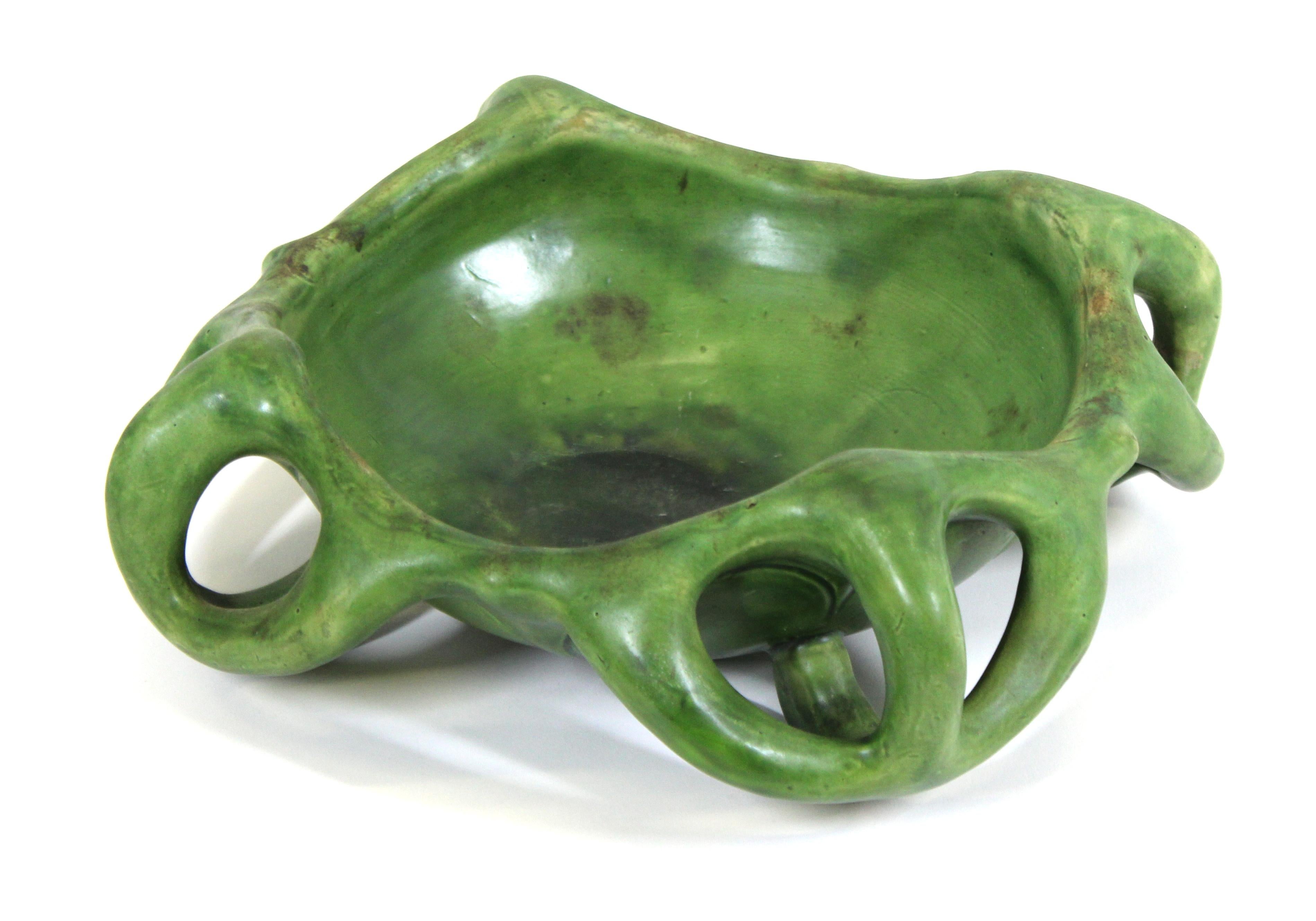 Herman Kähler Danish Art Nouveau Studio Ceramic Bowl With Green Glaze 1