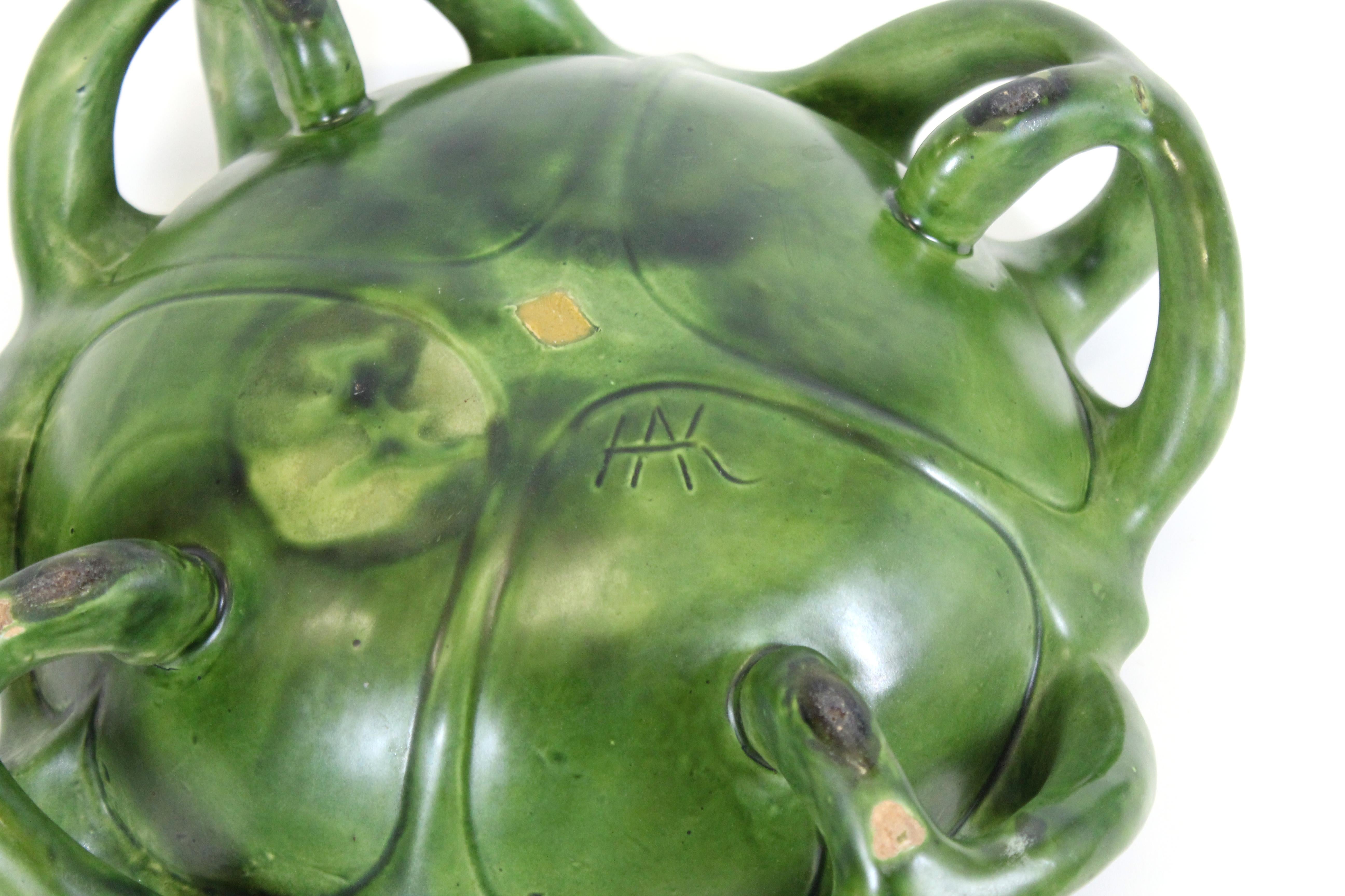 Herman Kähler Danish Art Nouveau Studio Ceramic Bowl With Green Glaze 3