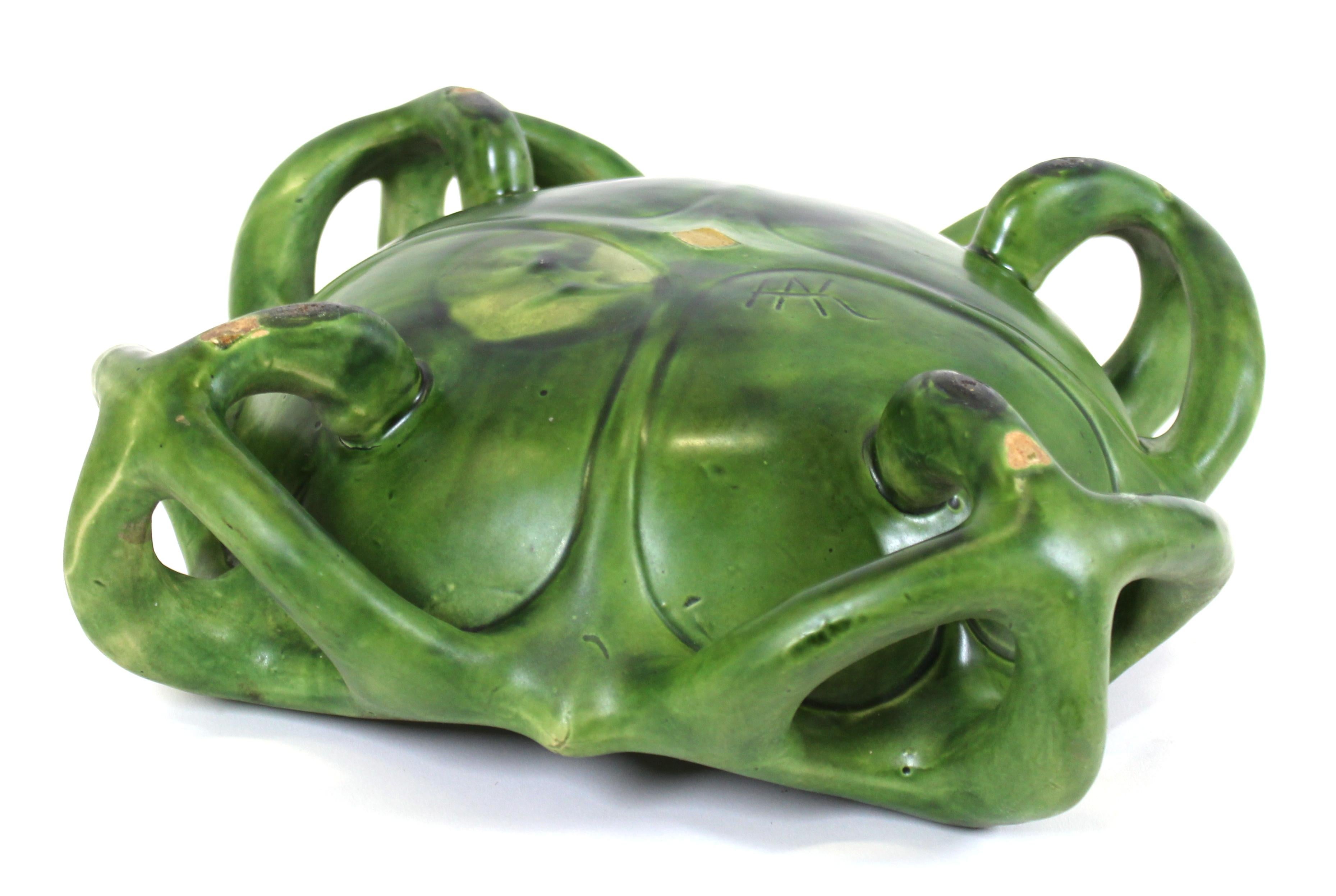 Herman Kähler Danish Art Nouveau Studio Ceramic Bowl With Green Glaze 4