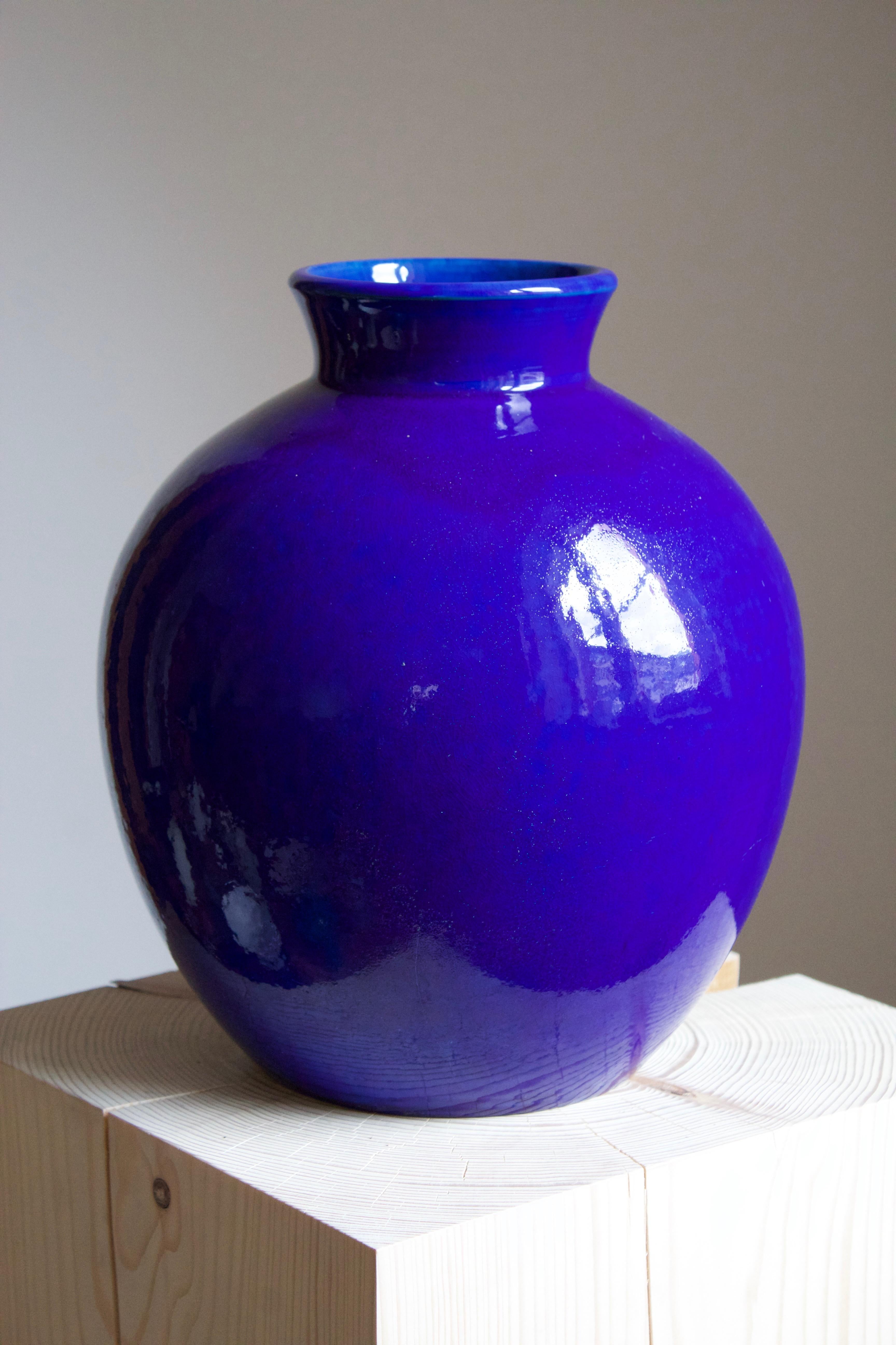 Scandinavian Modern Herman Kähler, Large Vase, Blue Glazed Earthenware, Denmark, C. 1900