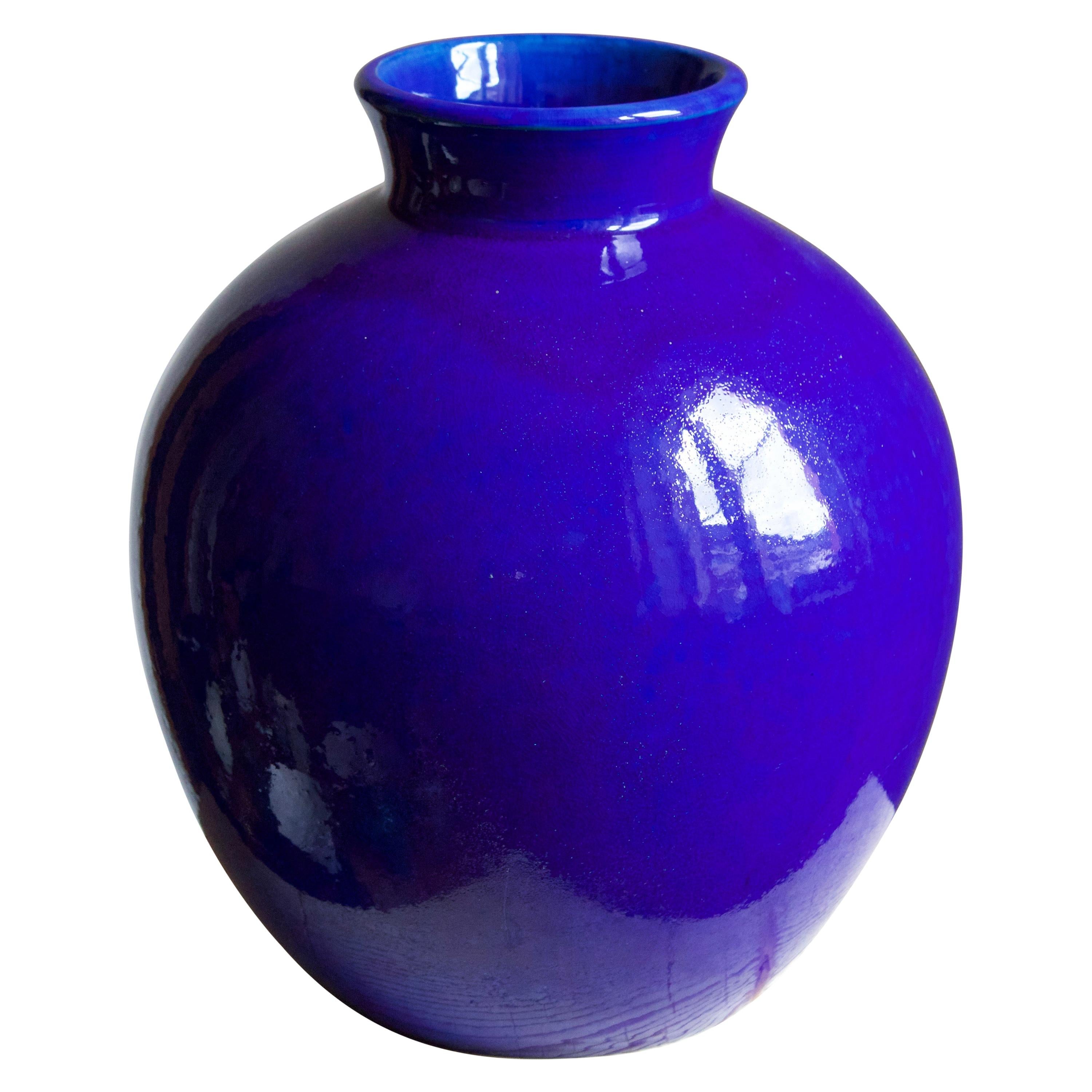 Herman Kähler, Large Vase, Blue Glazed Earthenware, Denmark, C. 1900