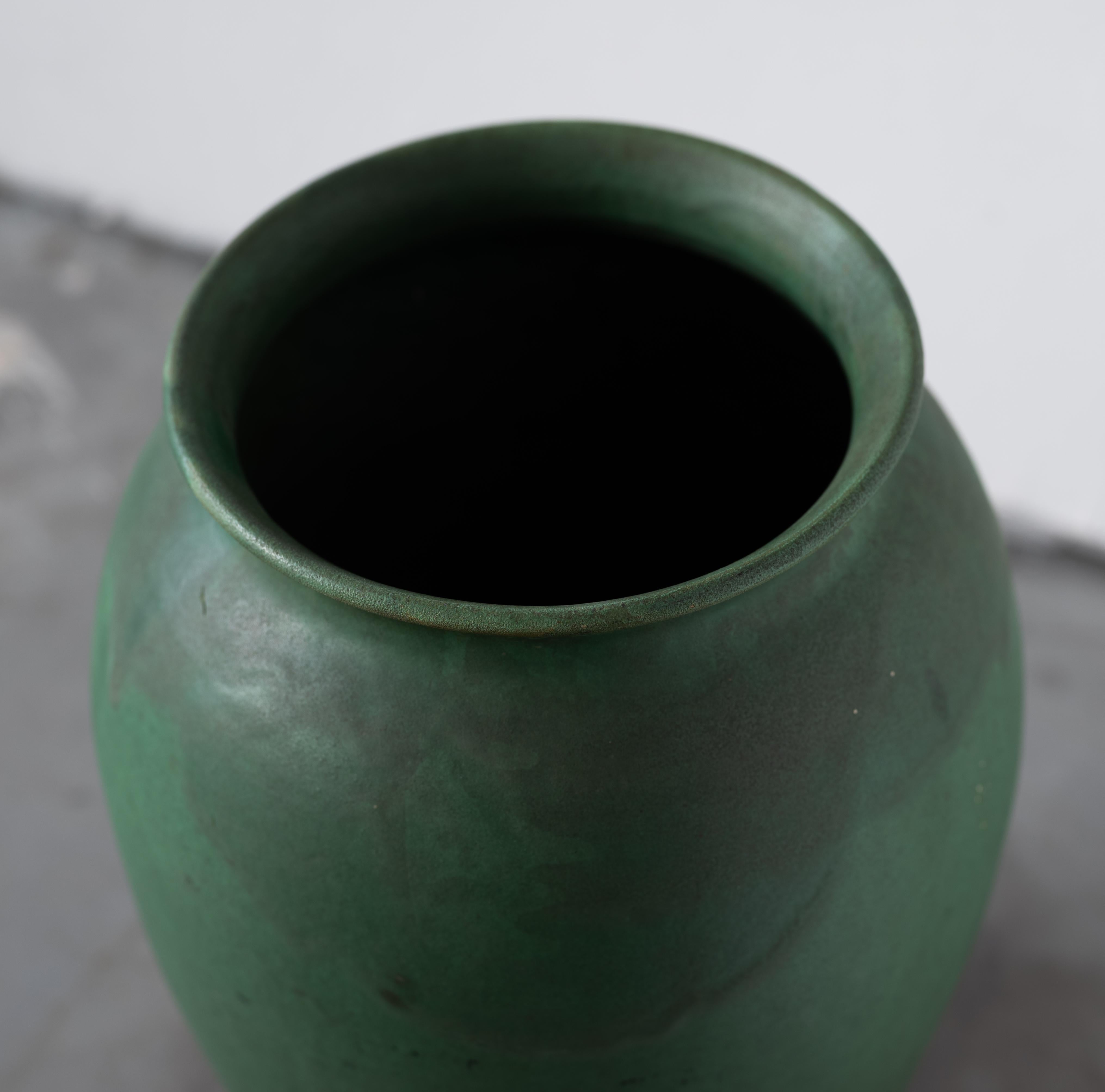 Early 20th Century Herman Kähler, Large Vase, Green Glazed Earthenware, Denmark, C. 1900