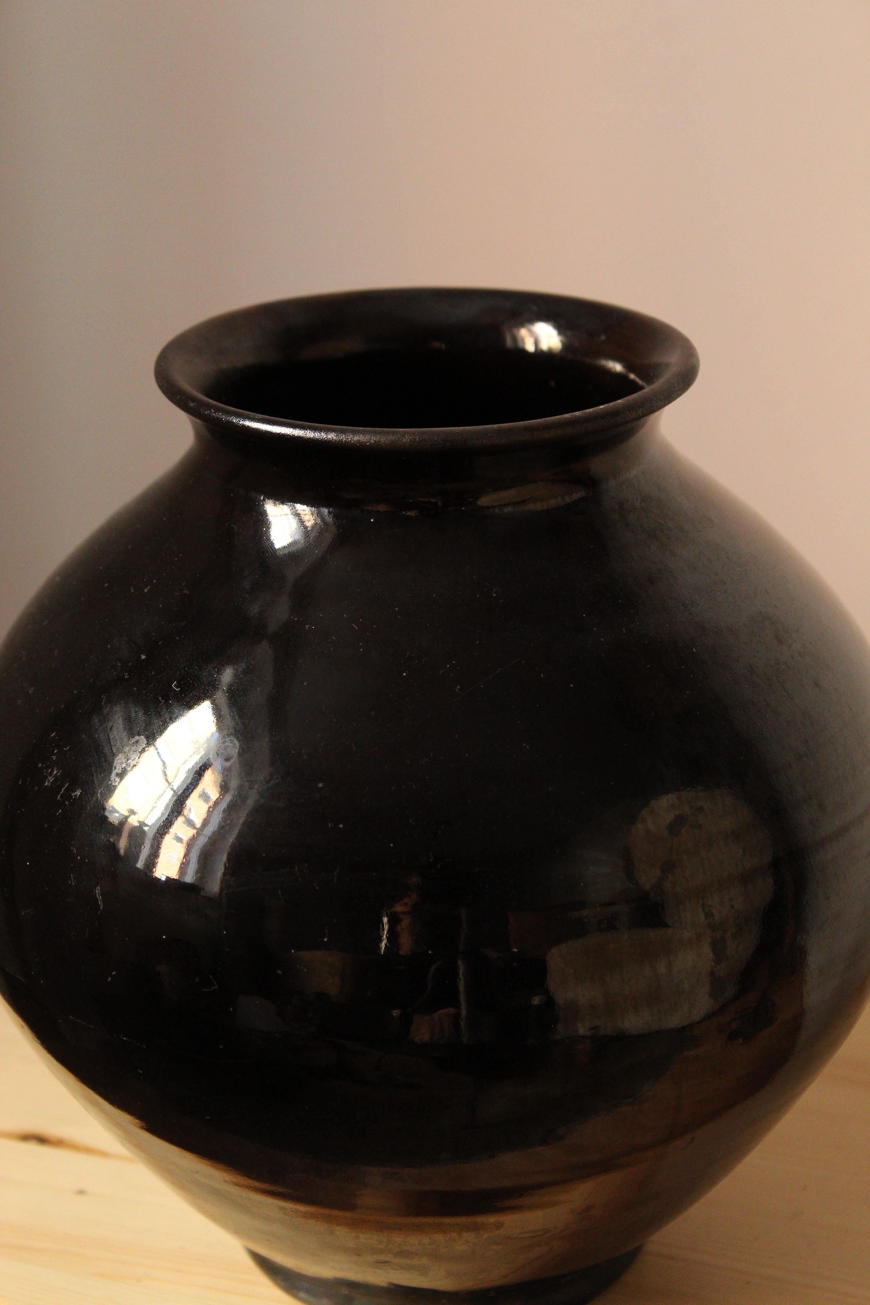 Scandinavian Modern Herman Kähler, Sizable Vase, Black Glazed Stoneware, Denmark, C. 1900