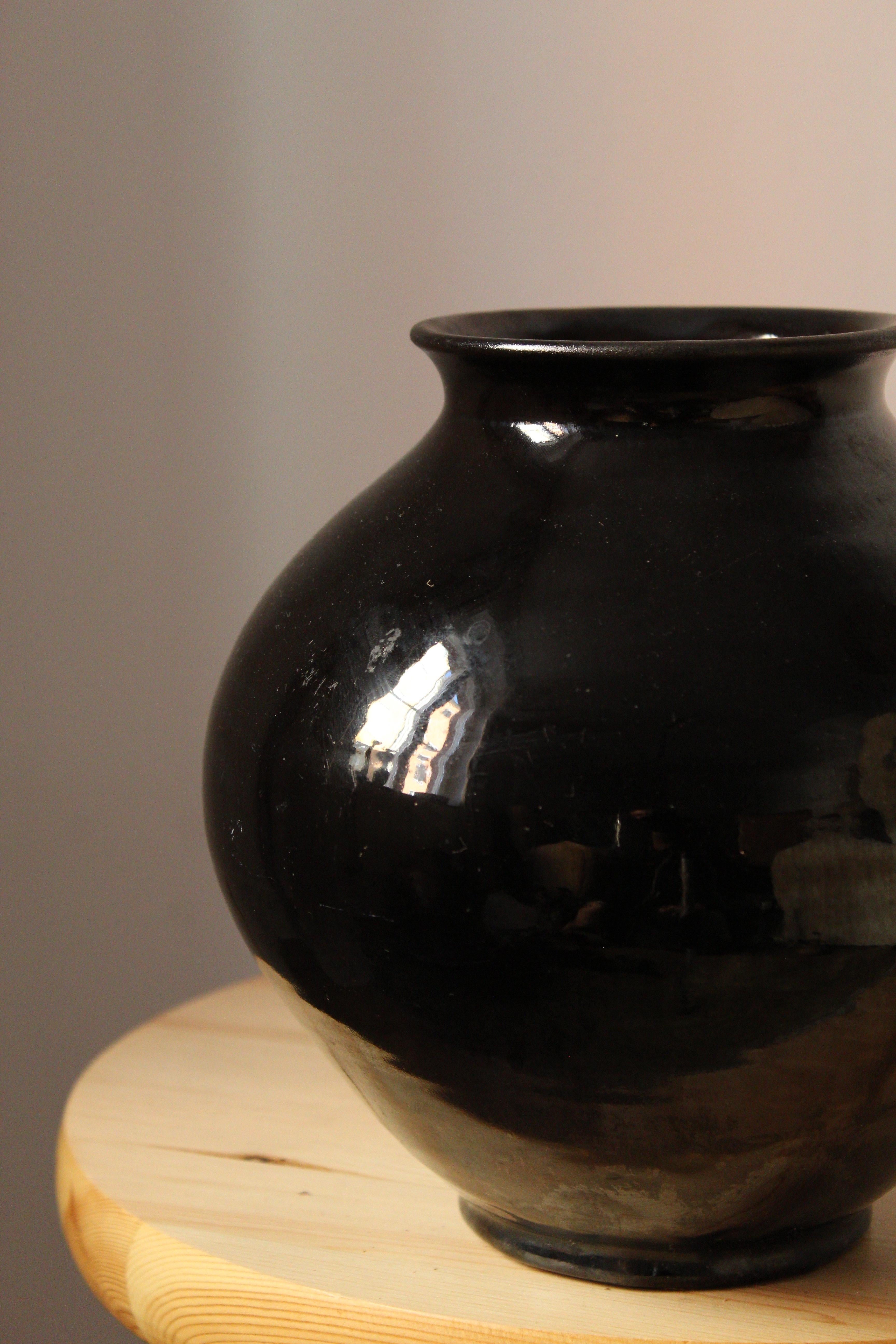 Danish Herman Kähler, Sizable Vase, Black Glazed Stoneware, Denmark, C. 1900