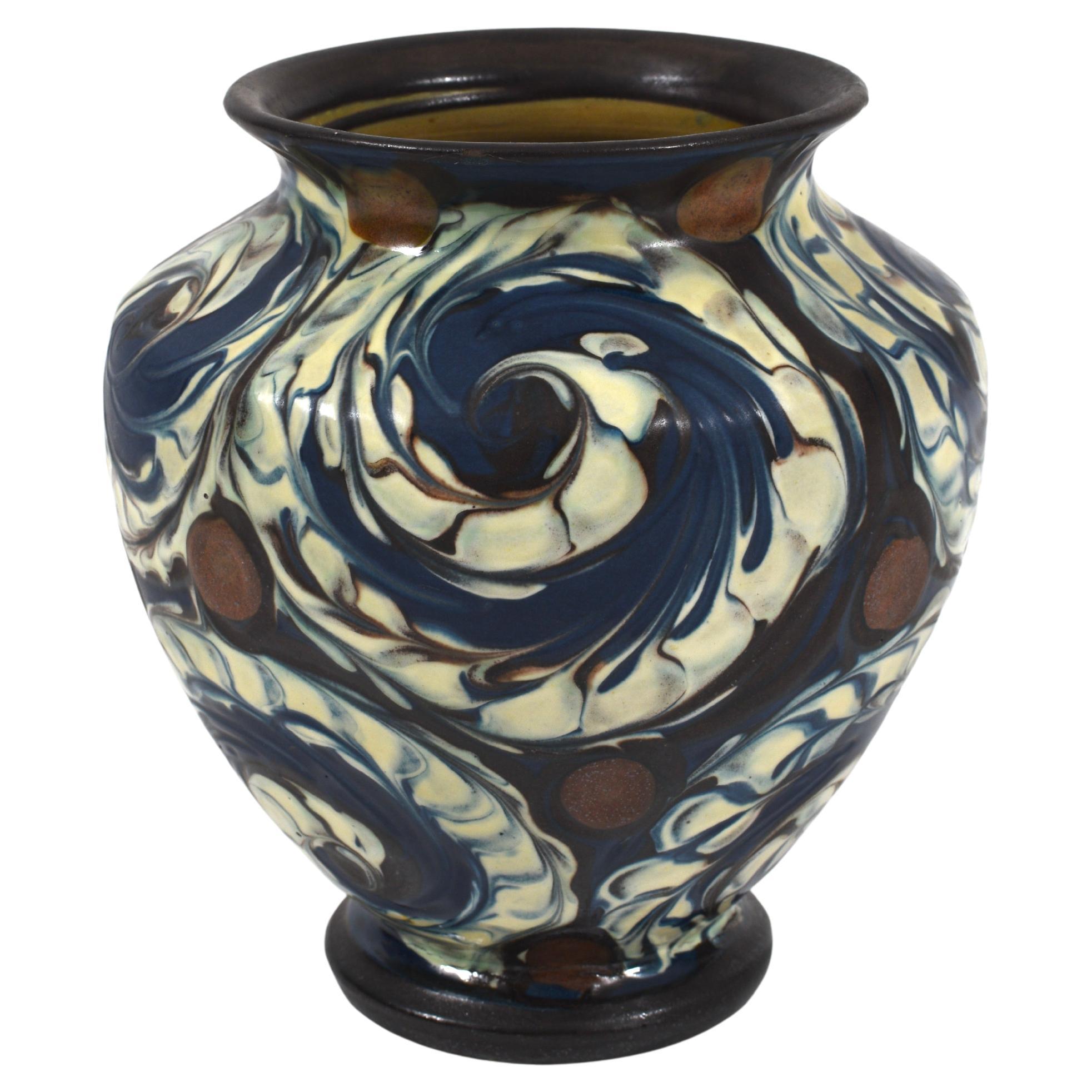 Herman Kähler Swirl Glazed Ceramic Vase, Denmark, Early 1920s