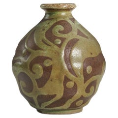 Herman Kähler, Vase, Green And Brown-Glazed Earthenware, Denmark, c. 1910