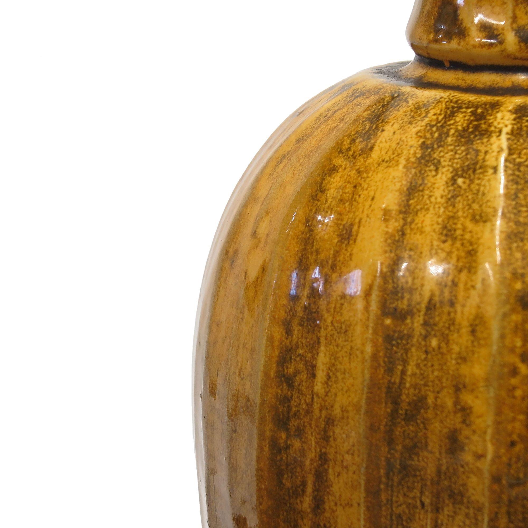 Herman Kahler yellow ceramic vase, Denmark. Signed.