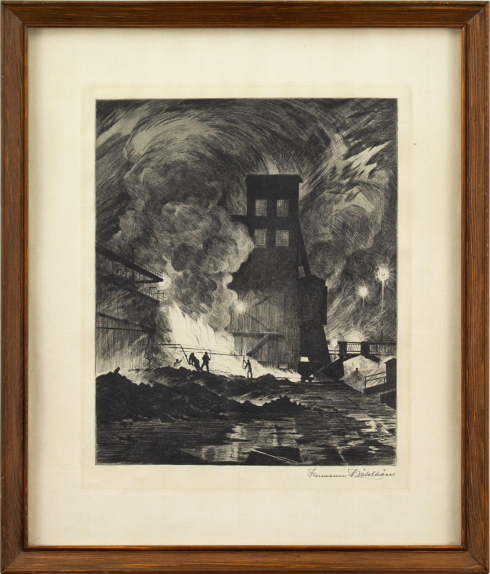 Hermann Kätelhön, Quattro scene di miniera, acquaforte - Print di Herman Kätelhön