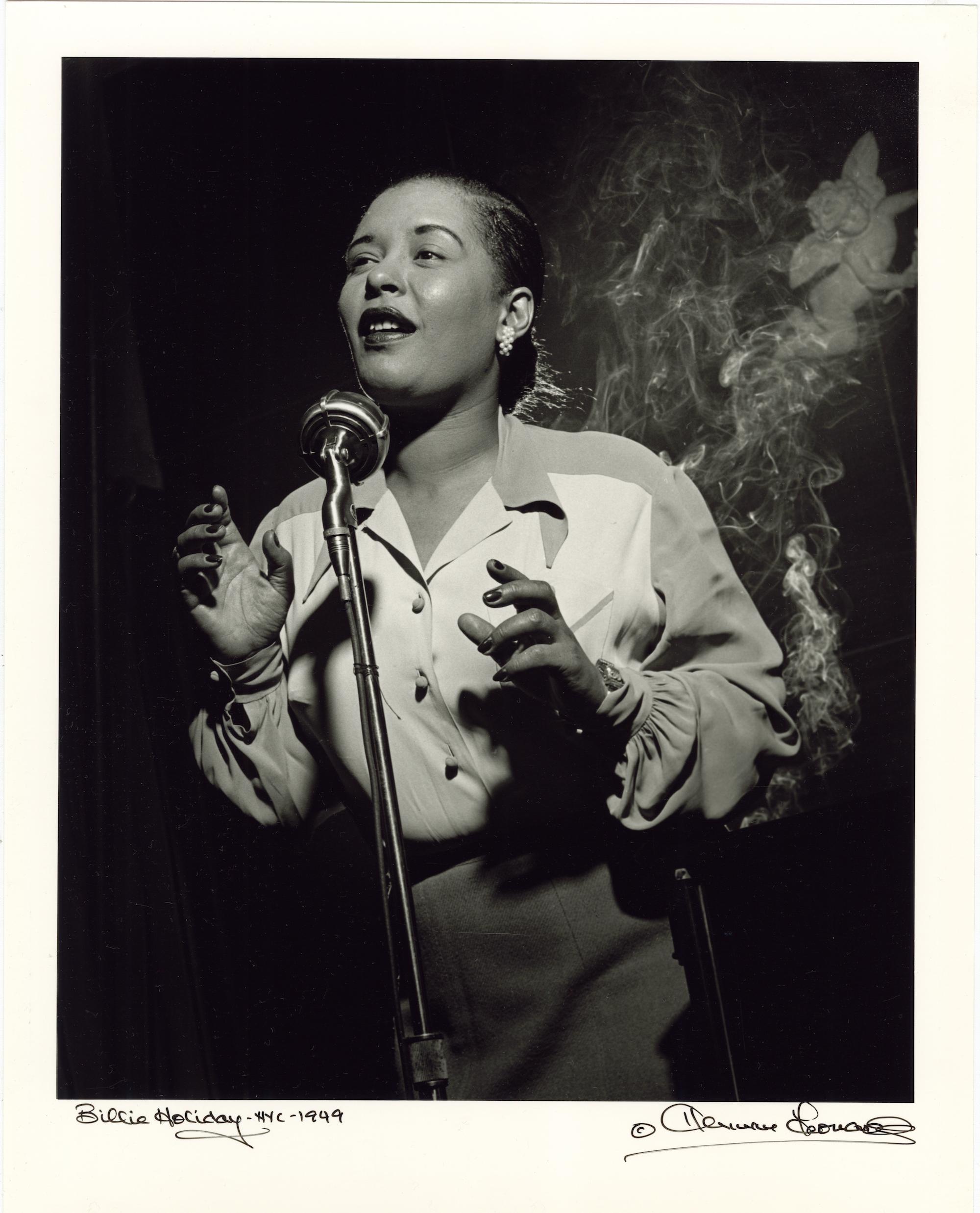 Herman Leonard Black and White Photograph - Billie Holiday, New York, 1949