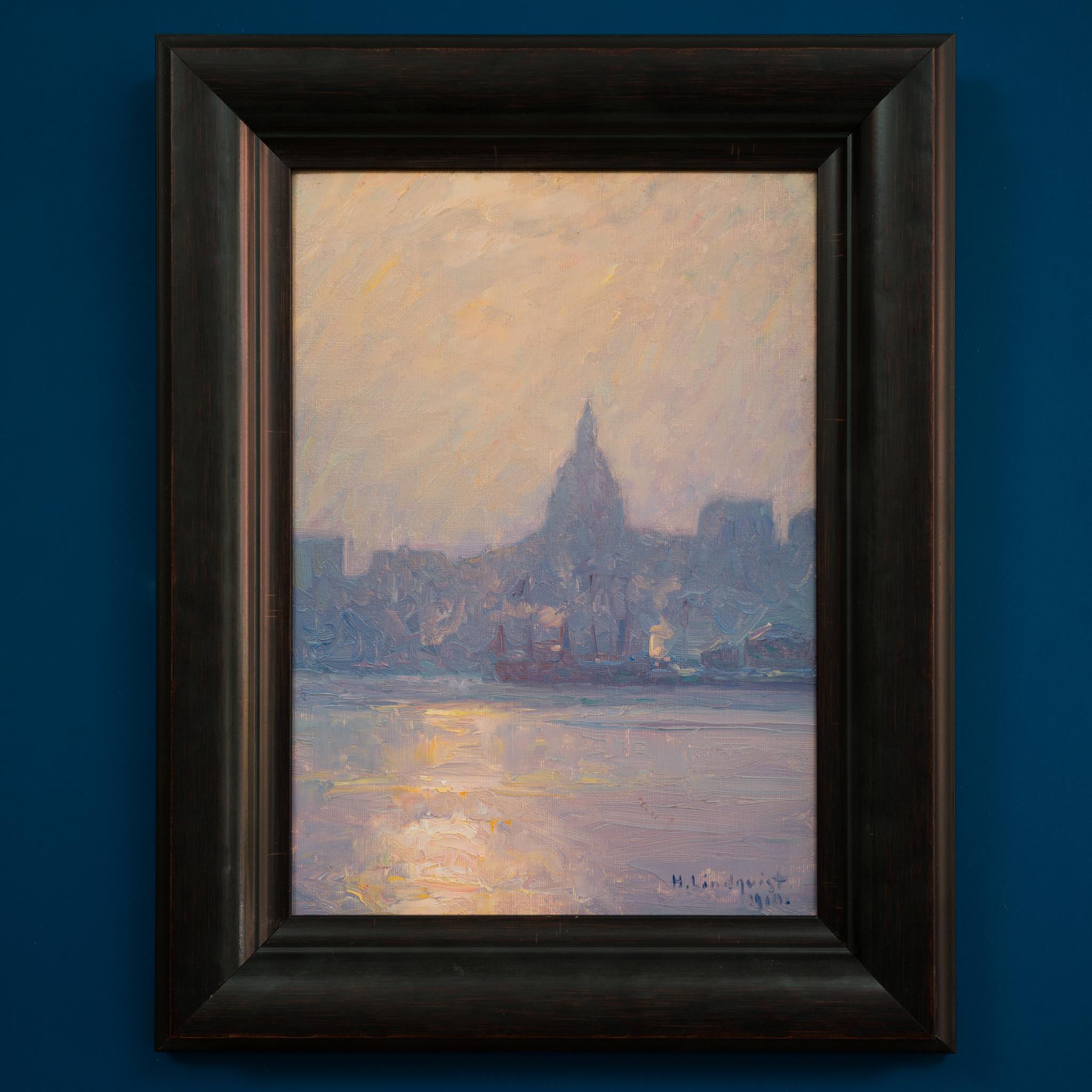 Herman Lindqvist (1868-1923) Svezia

Vista da Skeppsbron verso la chiesa di Katarina, 1910
Vy från Skeppsbron mot Katarina kyrka, 1910

olio su tavola
firmato e datato H. Lindqvist 1910.
senza cornice 35 x 25 cm (circa 13,78 x 9,84