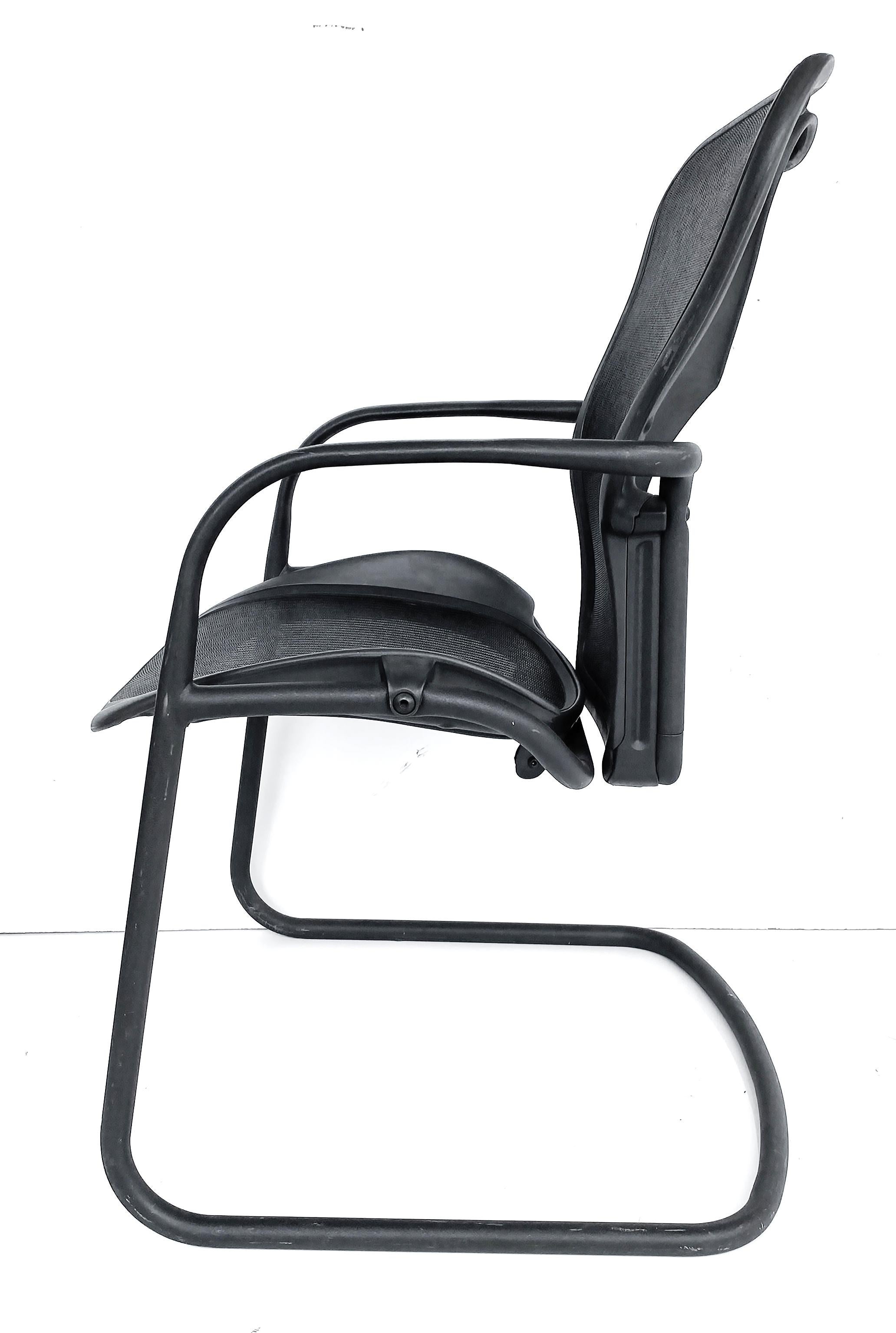 Herman Miller Aeron Ergonomic Side Chairs,  Black Tubular Metal Frames & Mesh  For Sale 1