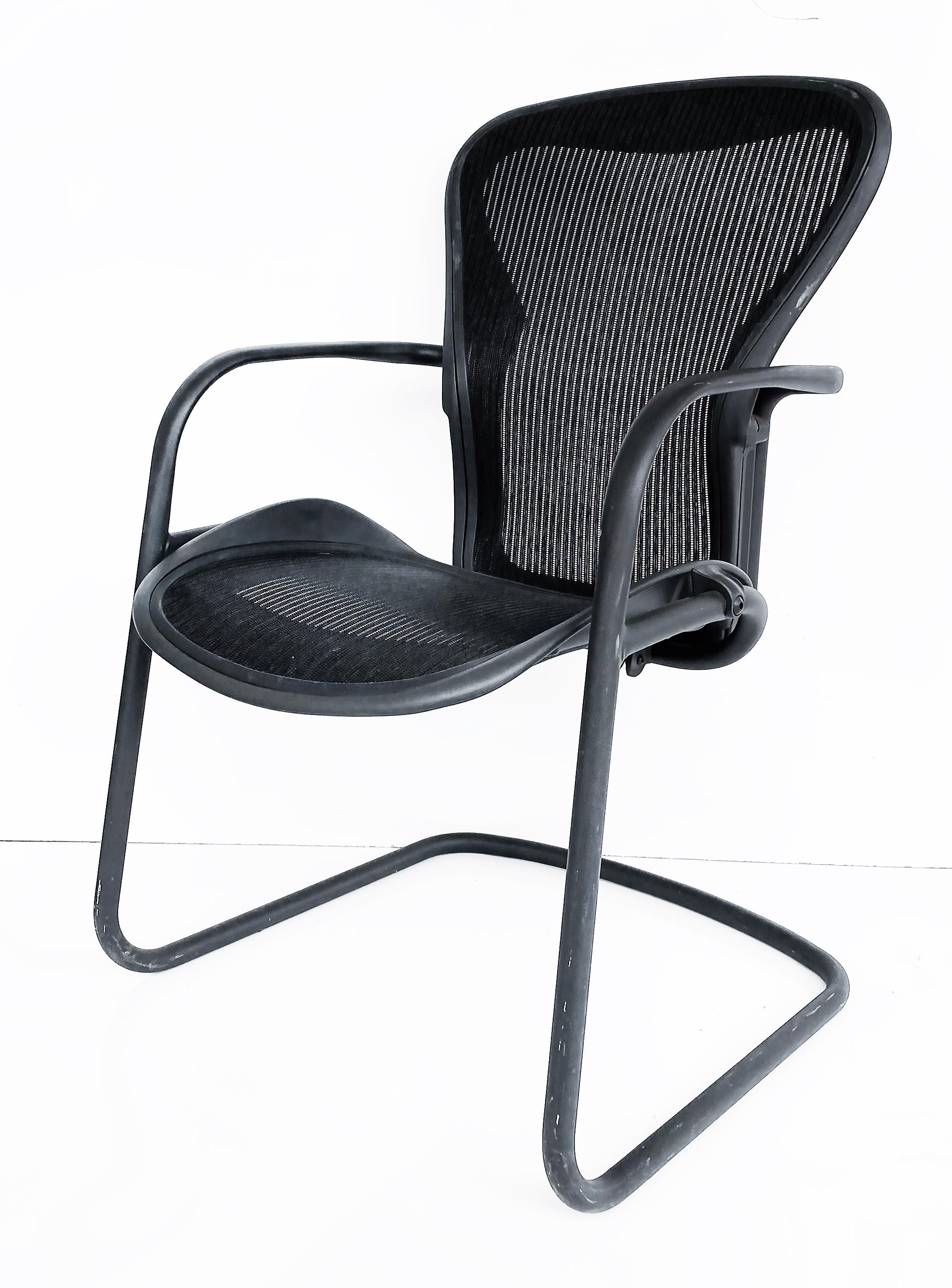 Herman Miller Aeron Ergonomic Side Chairs,  Black Tubular Metal Frames & Mesh  For Sale 2