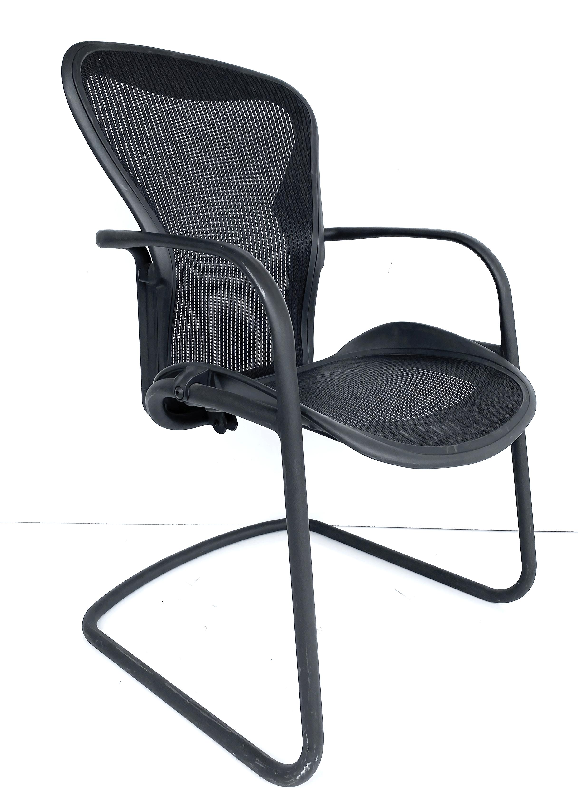 Modern Herman Miller Aeron Ergonomic Side Chairs,  Black Tubular Metal Frames & Mesh  For Sale